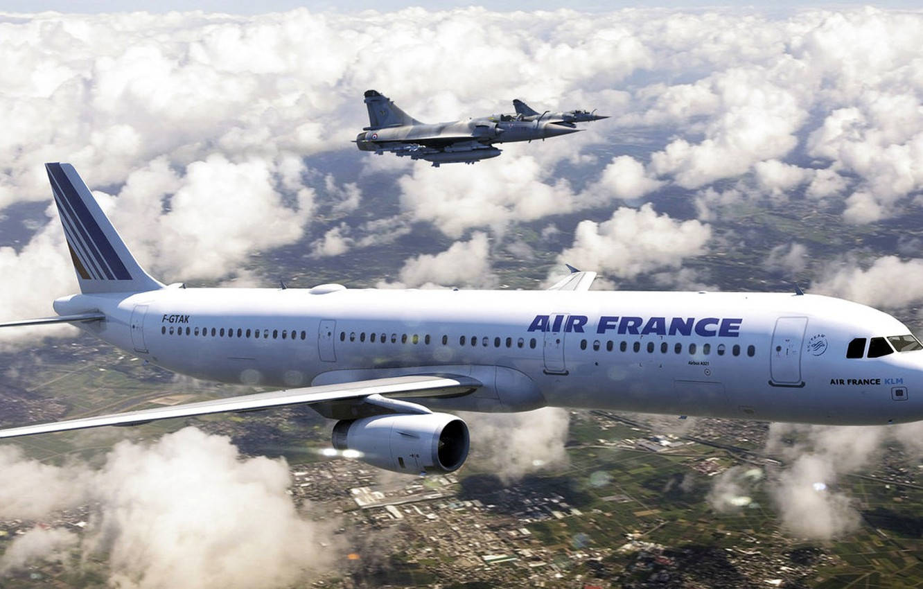 Air France Airbus A321 And Fighter Jet Background