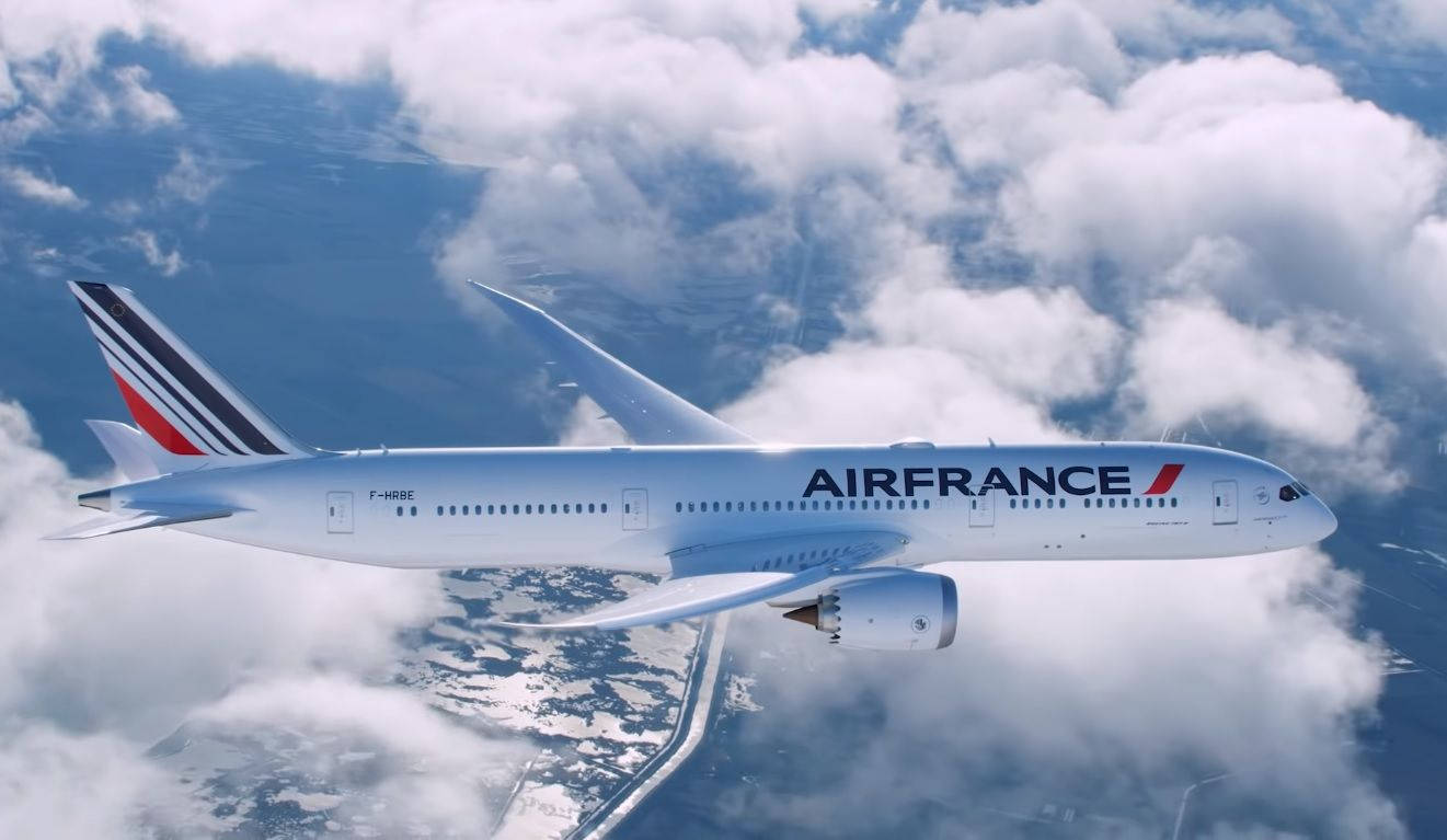 Air France Airbus A350-941 Plane High Angle Shot Background