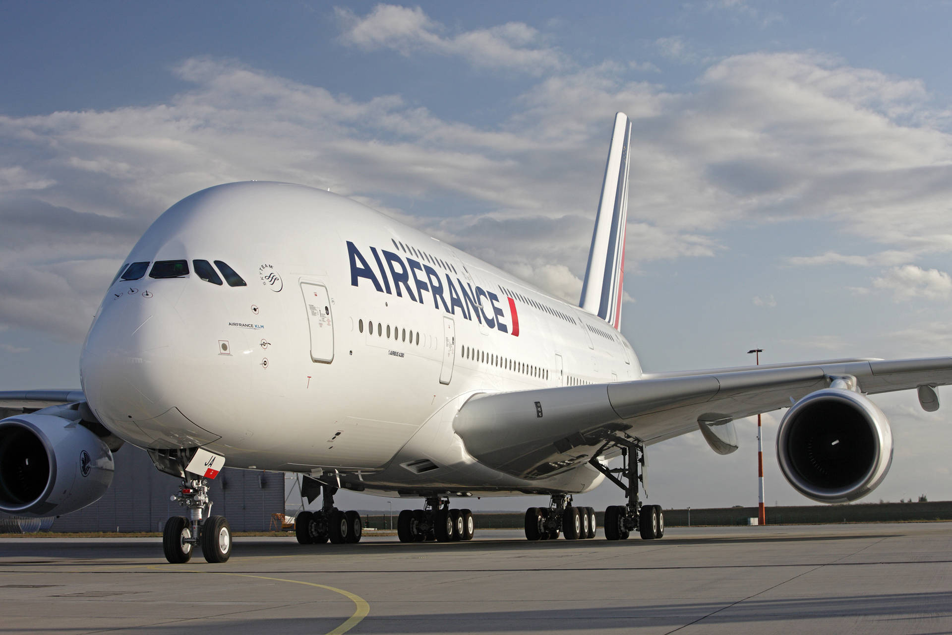 Air France Airbus A380 Plane At The Airport Background