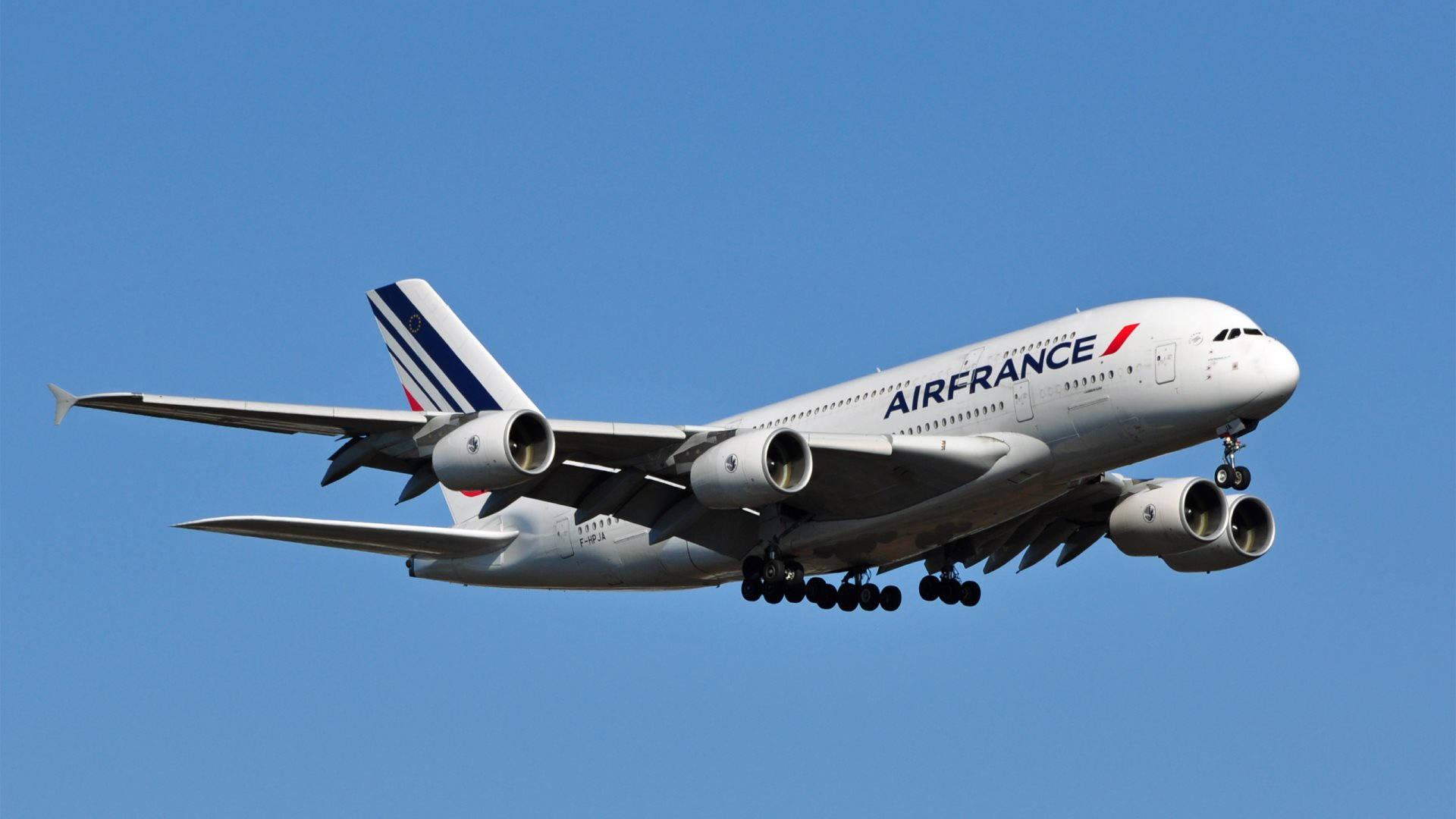 Air France Airbus Superjumbo Plane In Clear Skies Background