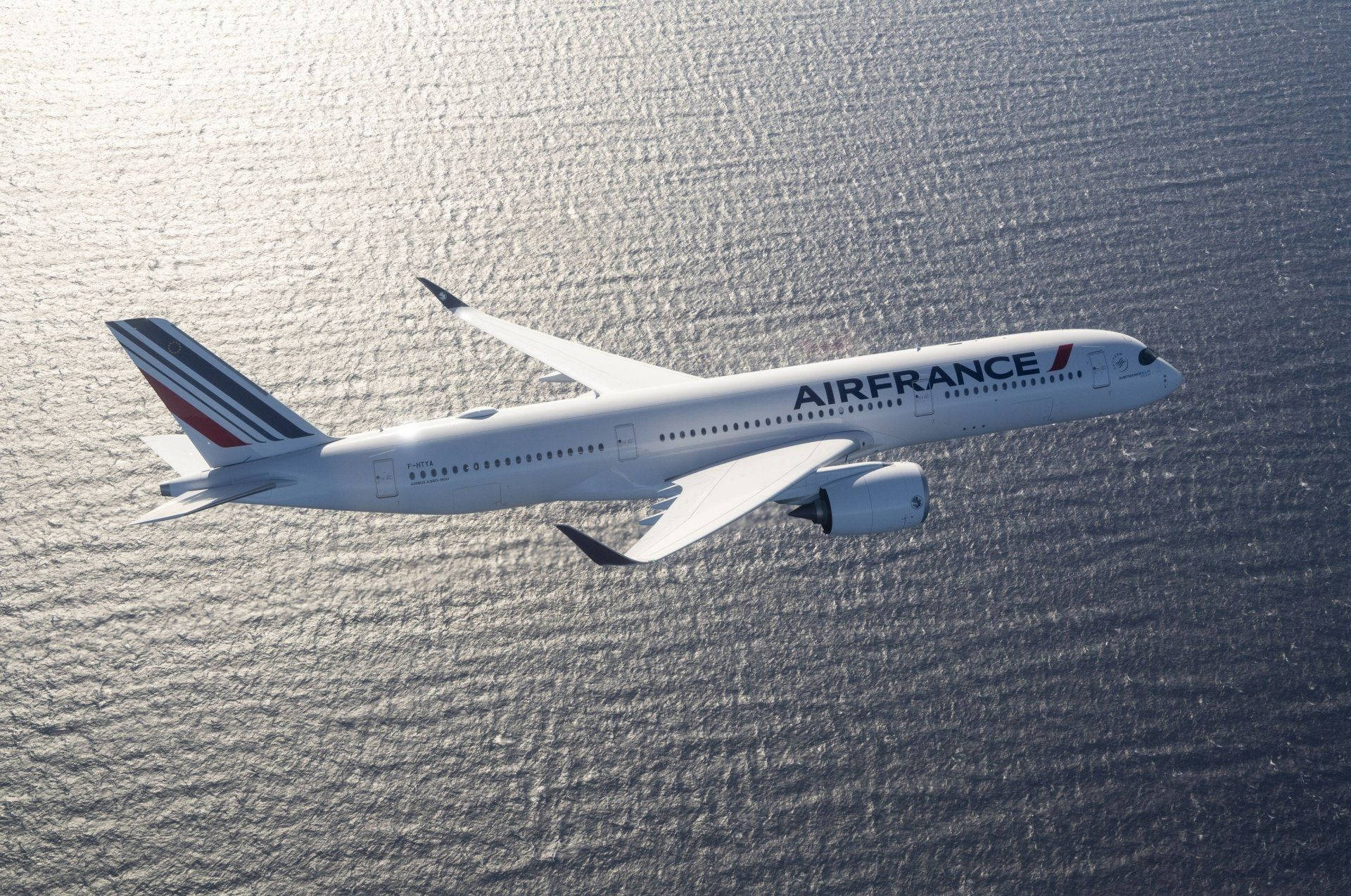 Air France Airline Airbus A350 Plane Above Sea Background