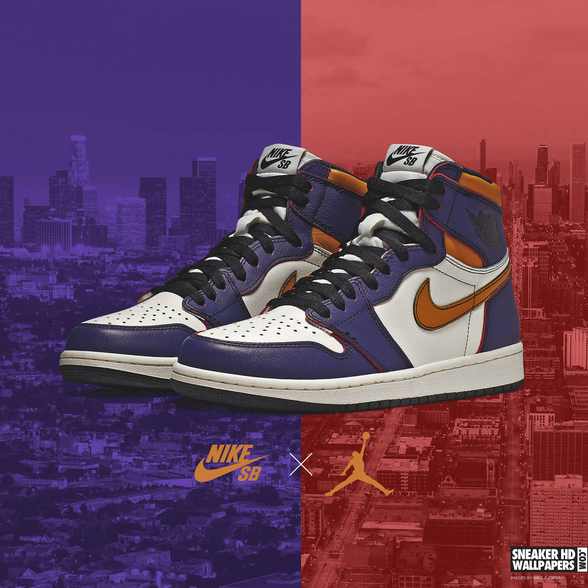 Air Jordan 1 Lakers Sb Sneaker Showcasing Classic Pop Culture Influence Background