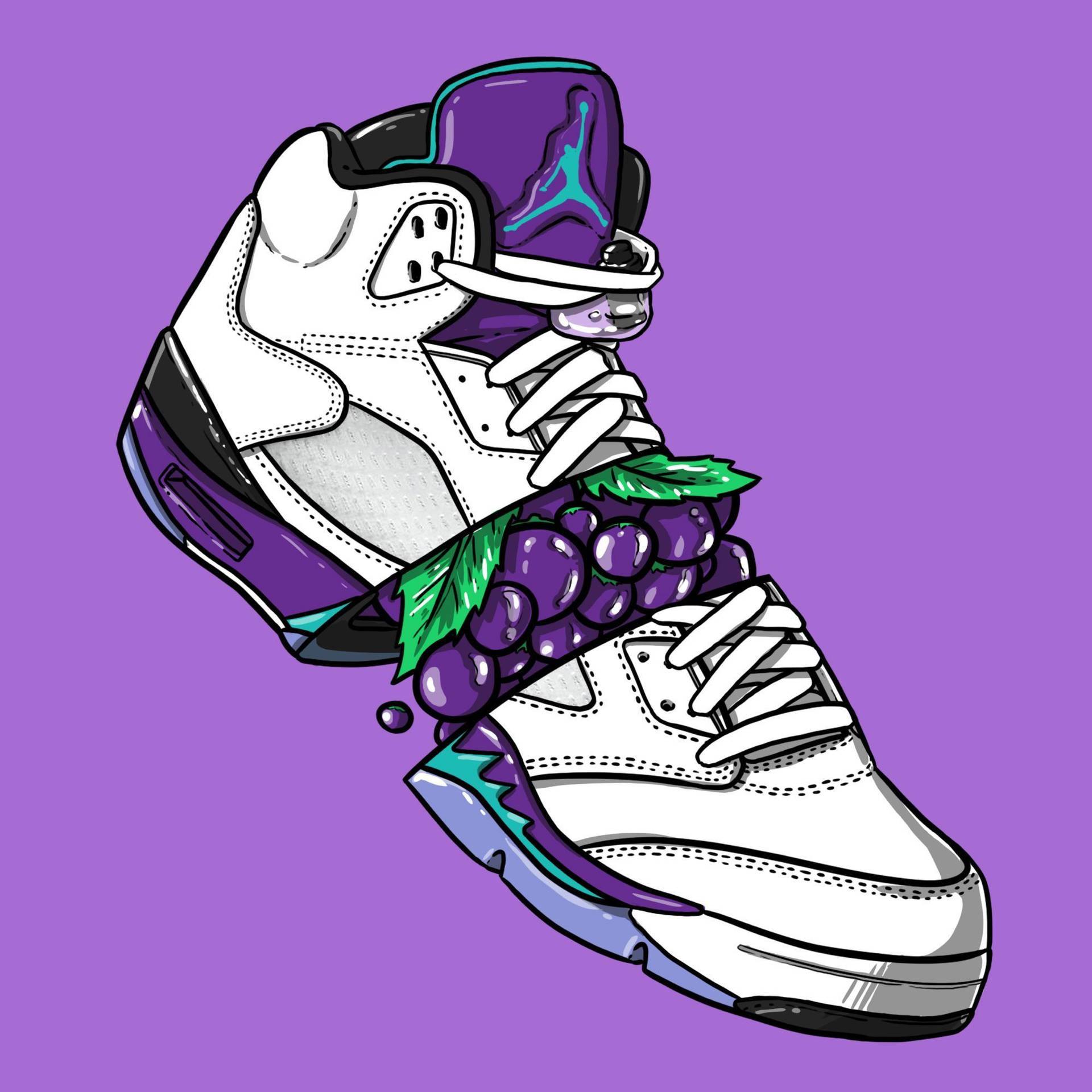 Air Jordan Cartoon Sneaker With Grape Digital Artwork Background