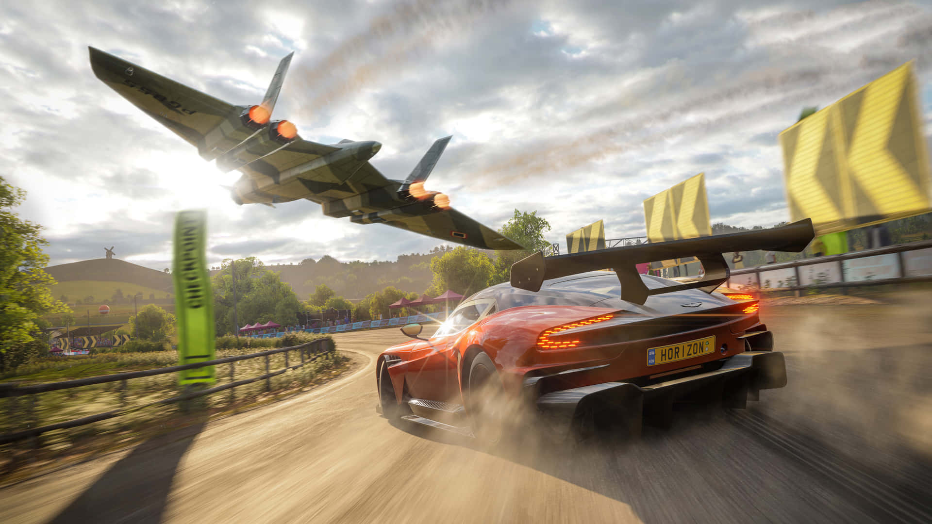 Aircraft Over Sports Car Forza Horizon 4 Hd Background