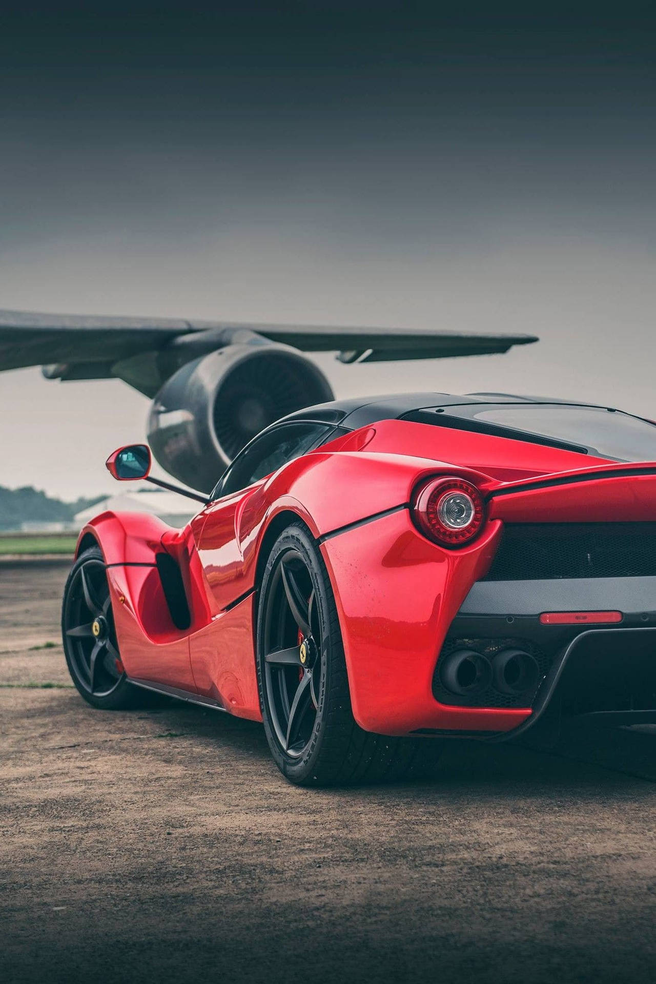 Aircraft Wing And Red La Ferrari Phone Background