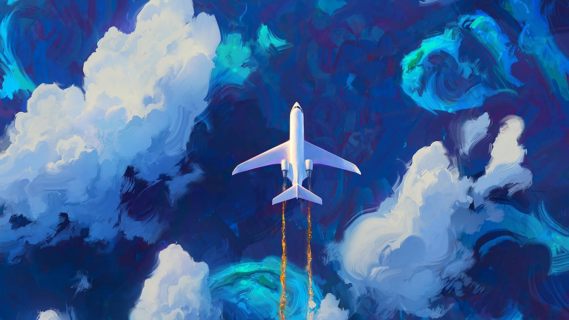 Airplane And Clouds Aesthetic Art Desktop Background