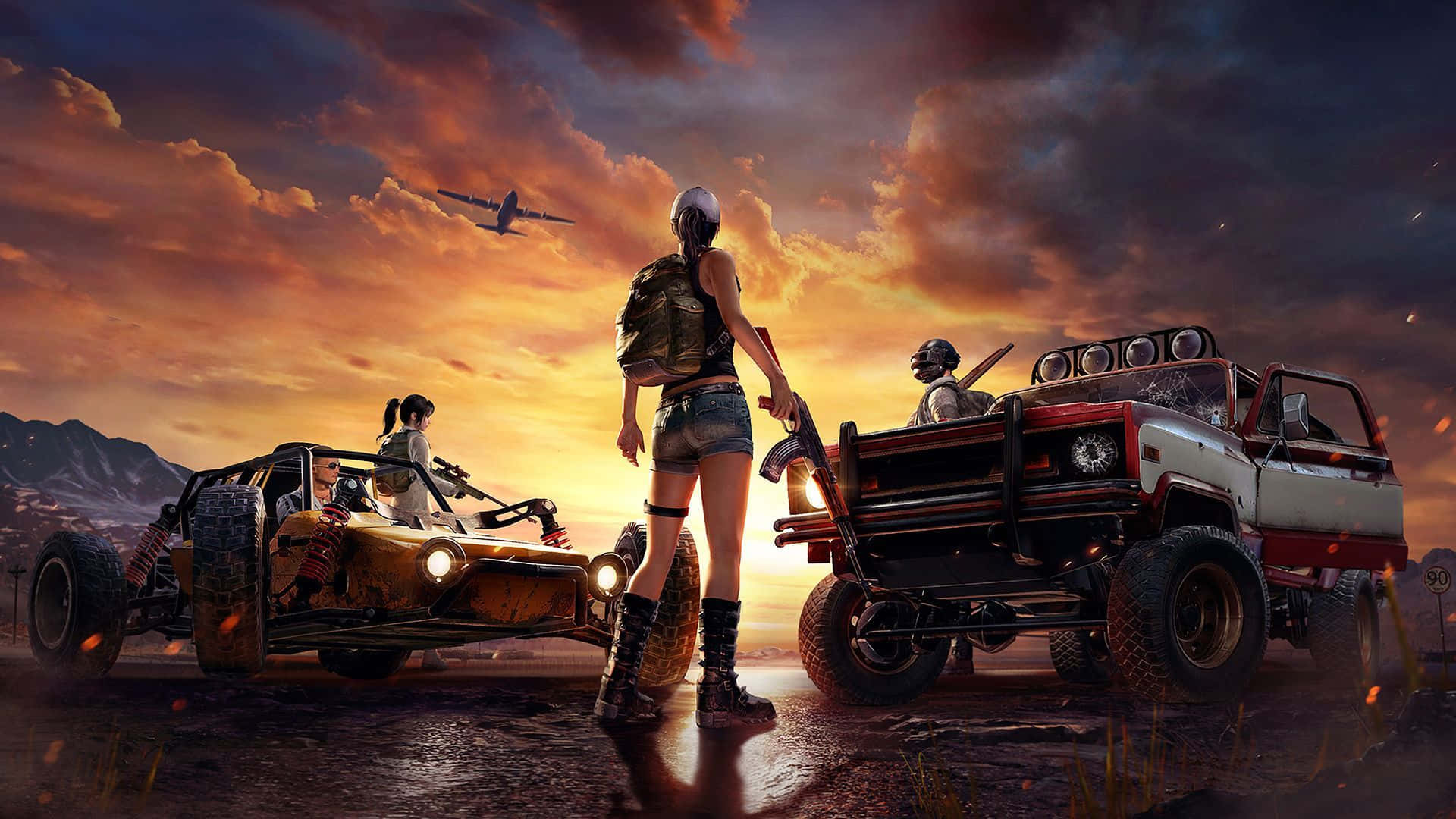 Airplane During Sunset Pubg 1920x1080 Background