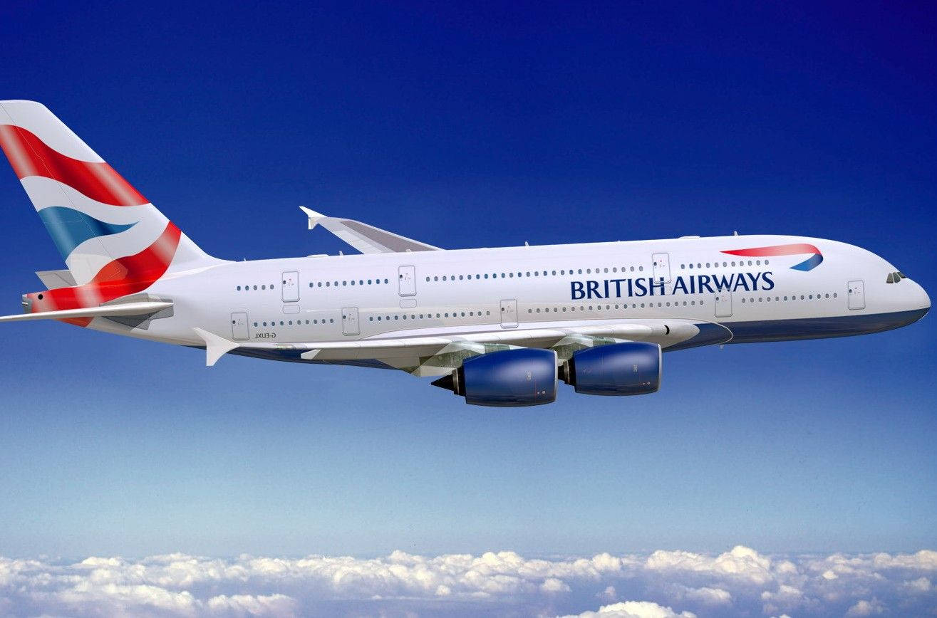 Airplane From British Airways Above Clouds Background