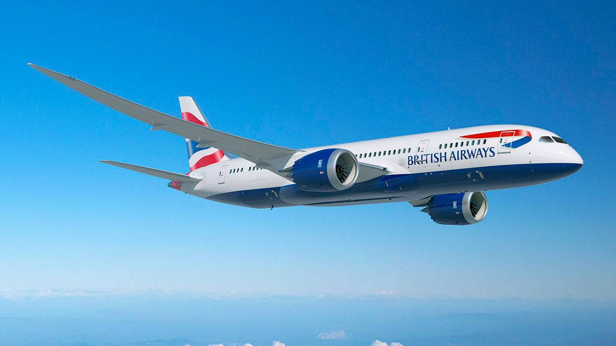 Airplane From British Airways Flying Eastward Background