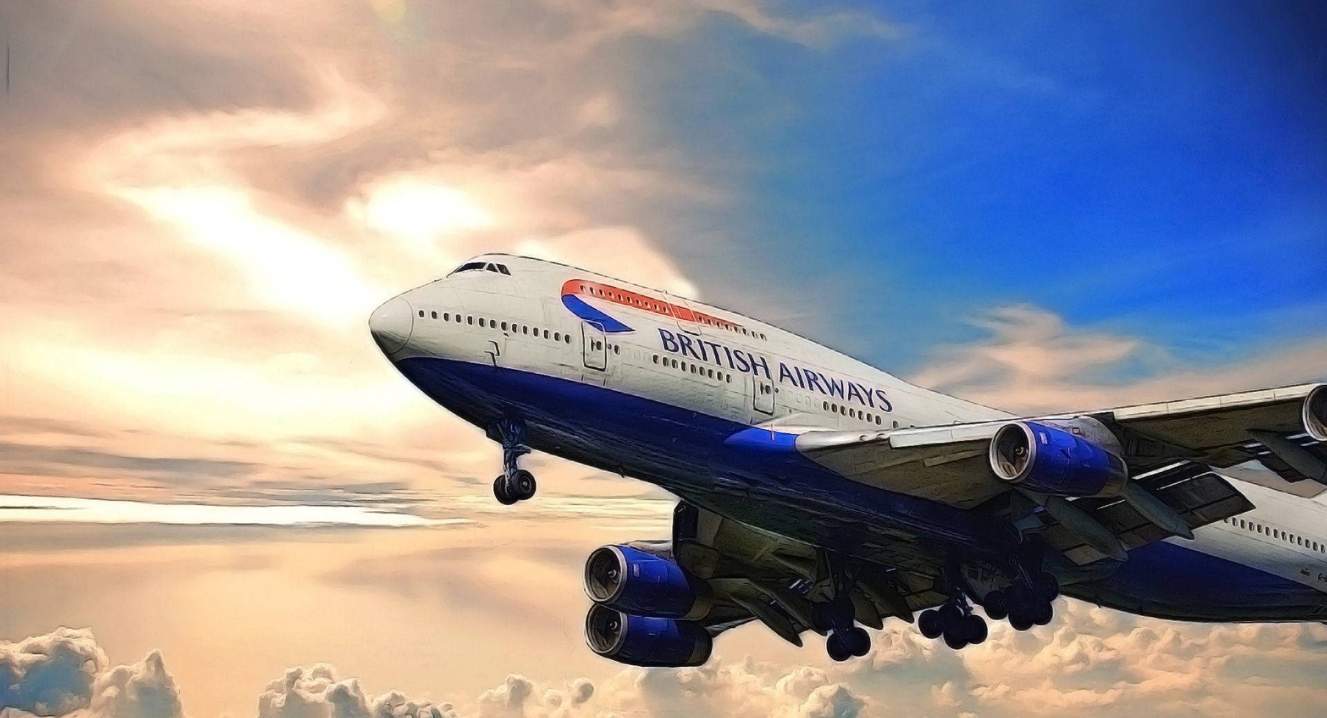 Airplane From British Airways Golden Hour Background