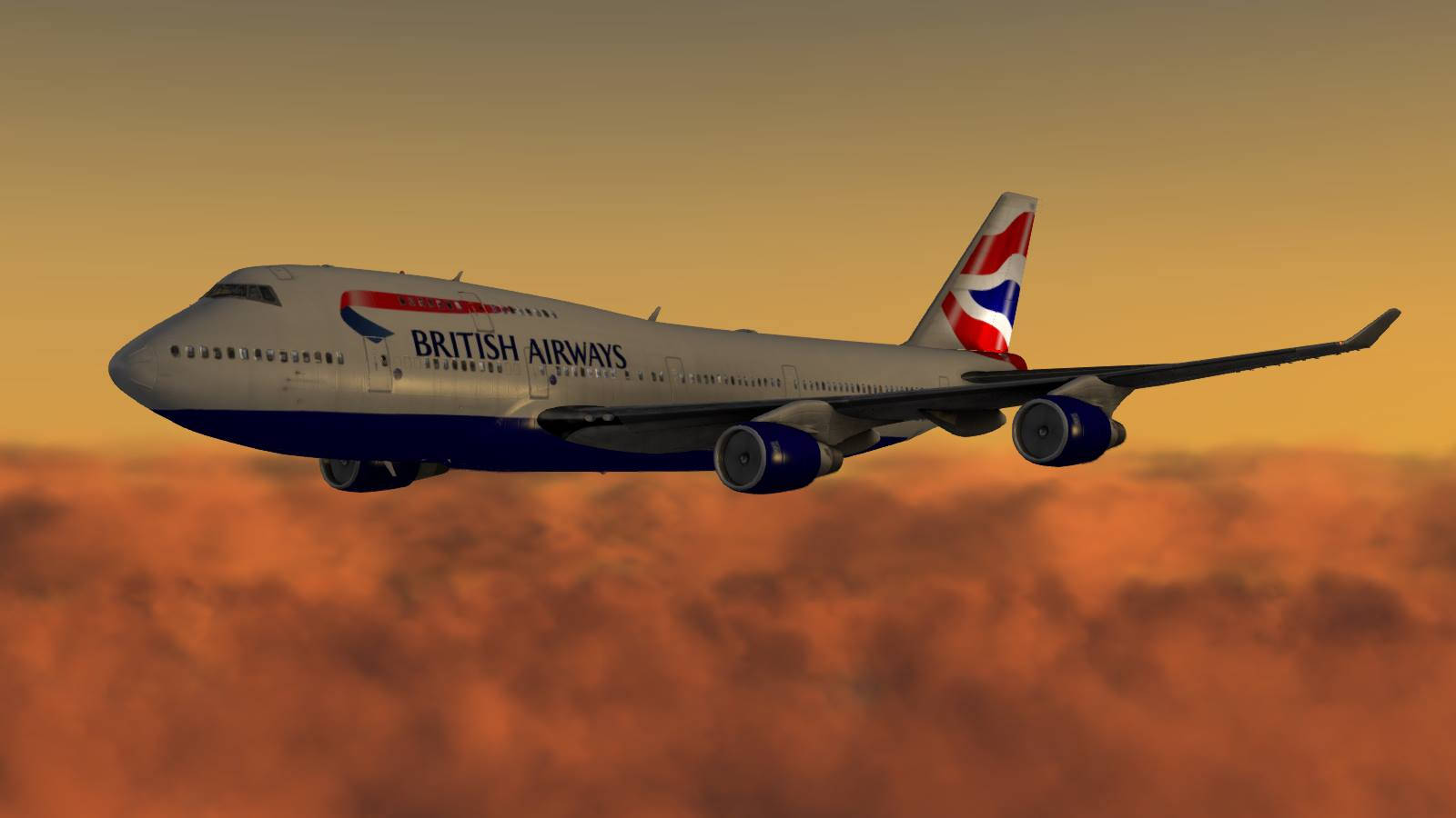 Airplane From British Airways With Orange Sky Background