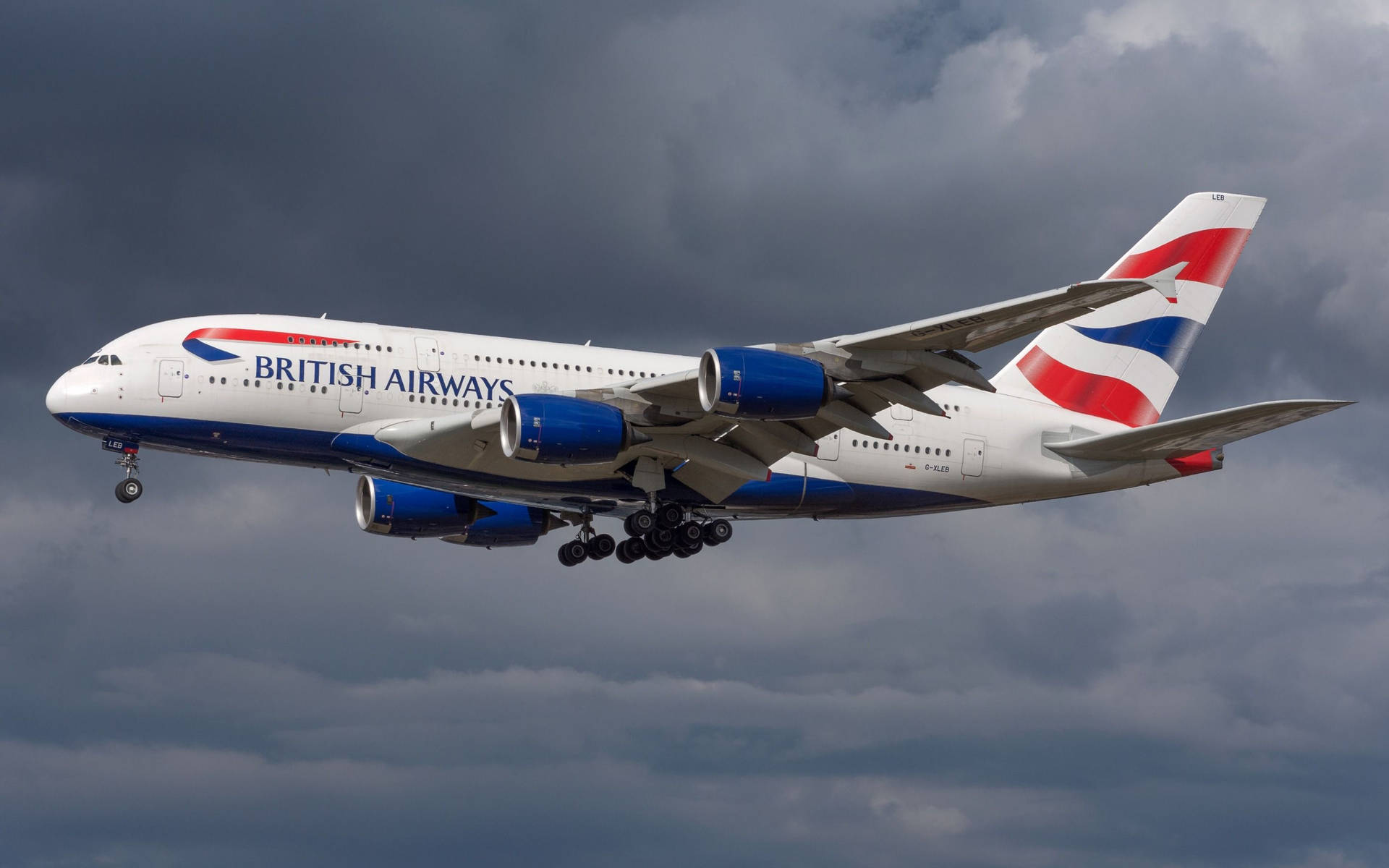 Airplane From British Airways With Overcast Sky