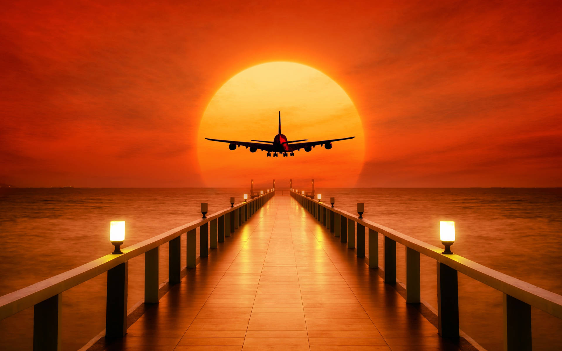 Airplane In Sunset Photoshop Hd Background