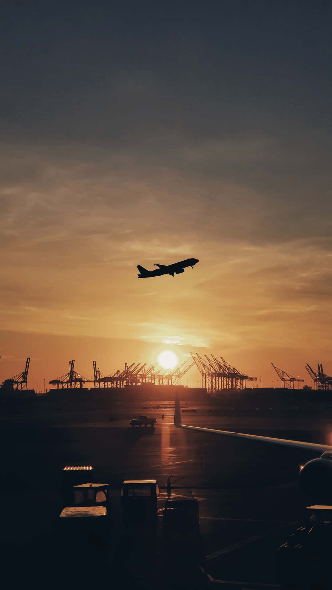 Airplane Silhouette Sunset Takeoff Departure Background