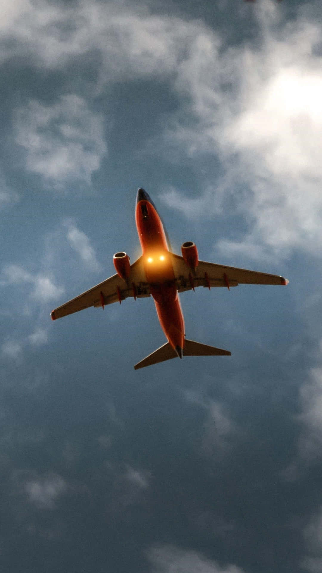 Airplane Sun Glare Cloudy Sky Background