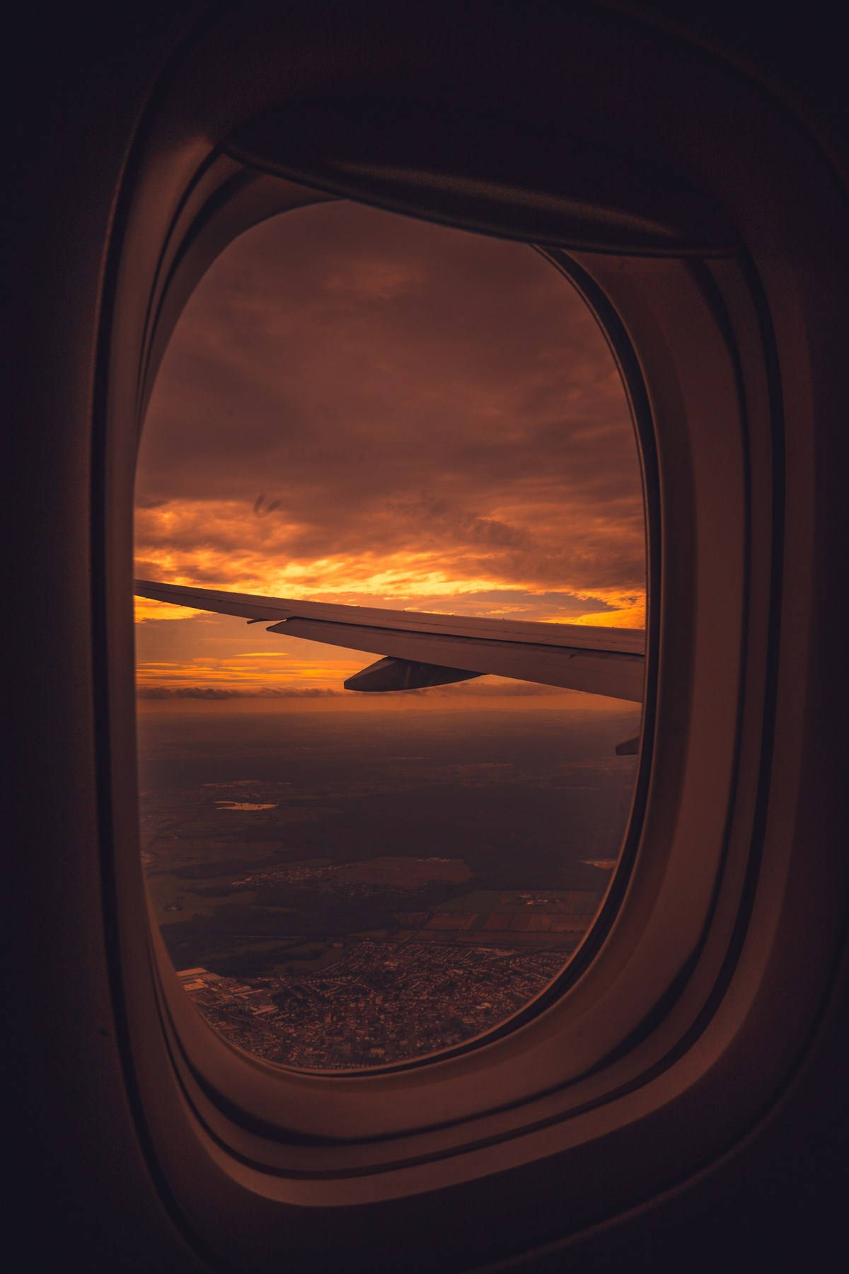 Airplane Window Red Sunset Sky