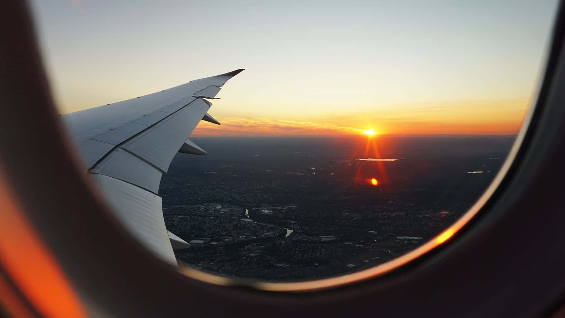 Airplane Window Sunset Airport Departure Background