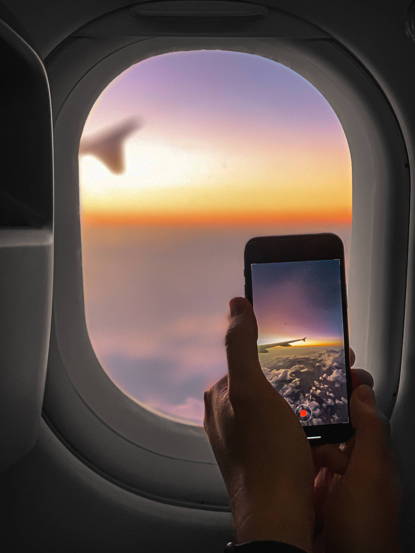 Airplane Window Sunset Phone Camera Background