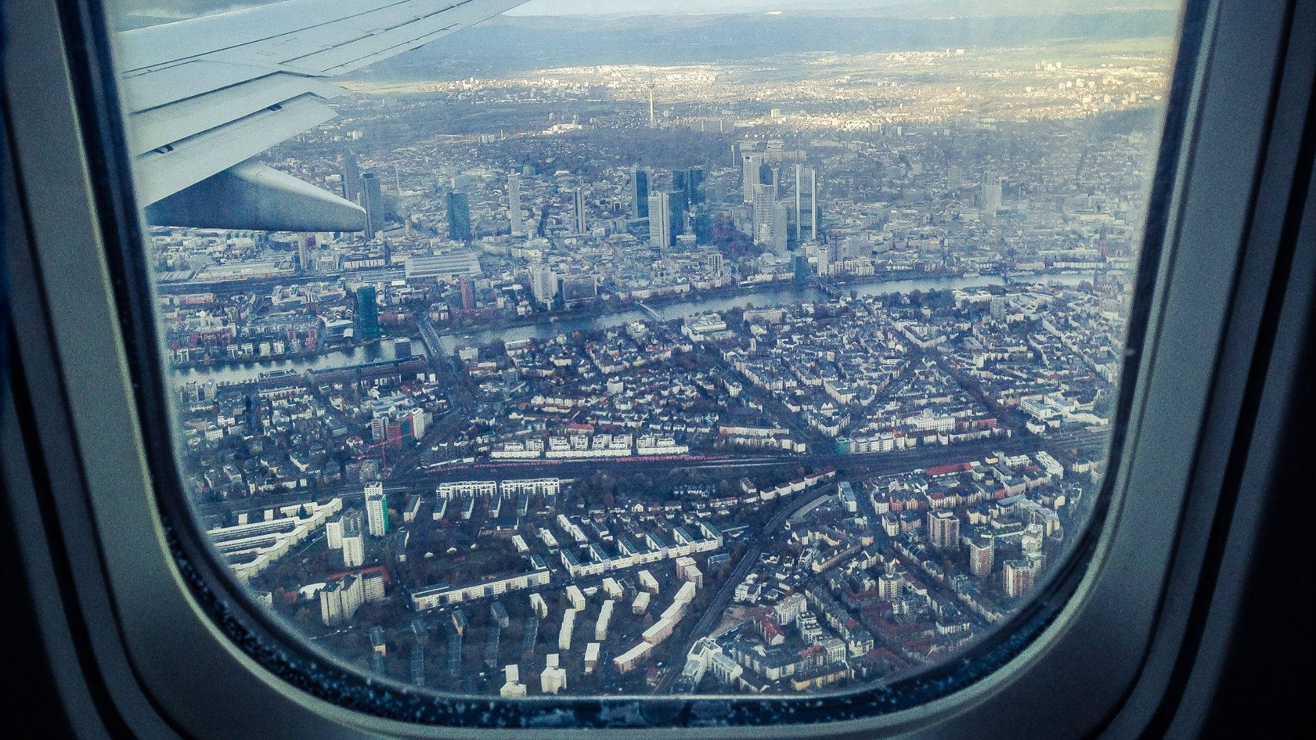 Airplane Window Travel Cityscape