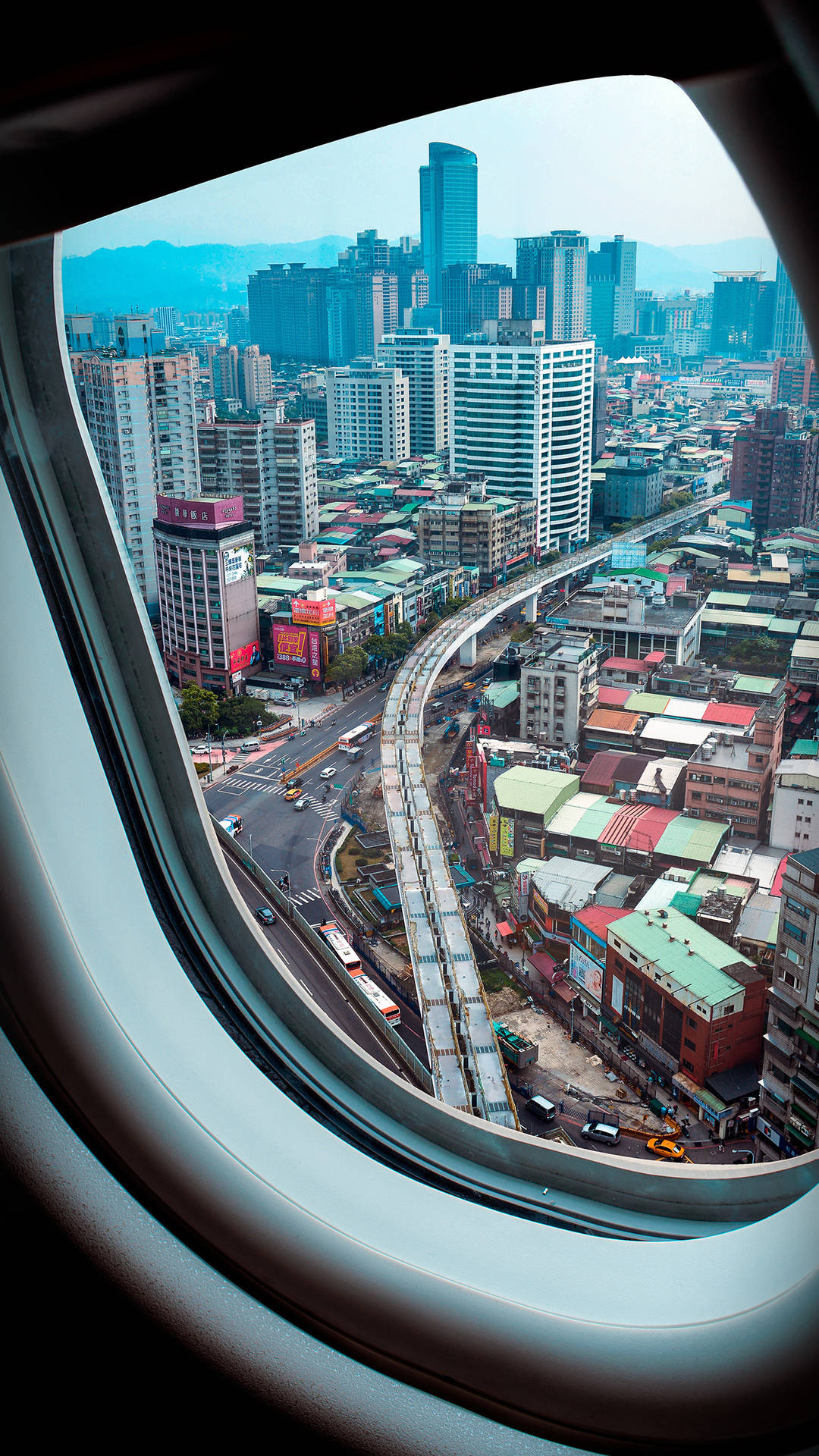 Airplane Window Travel Cityscape