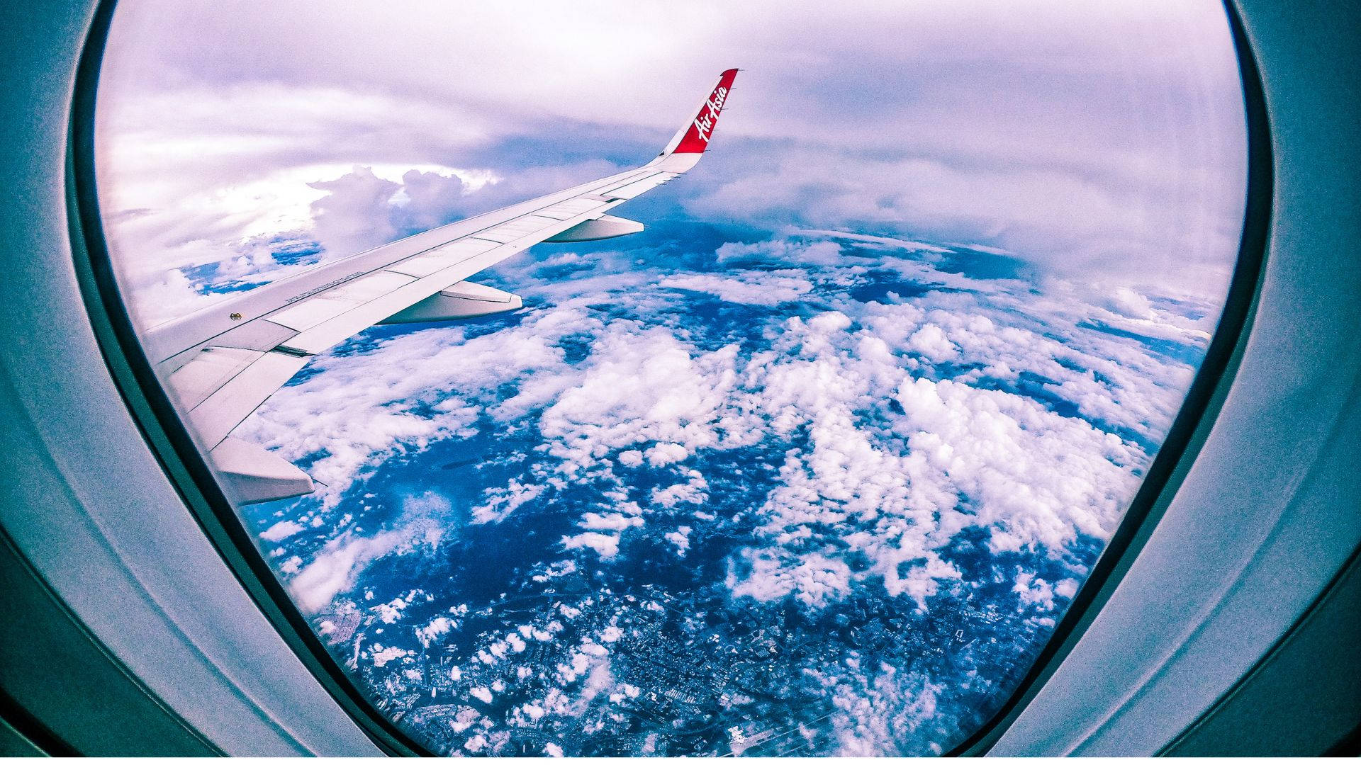 Airplane Window Travel Clouds Fish Eye Background