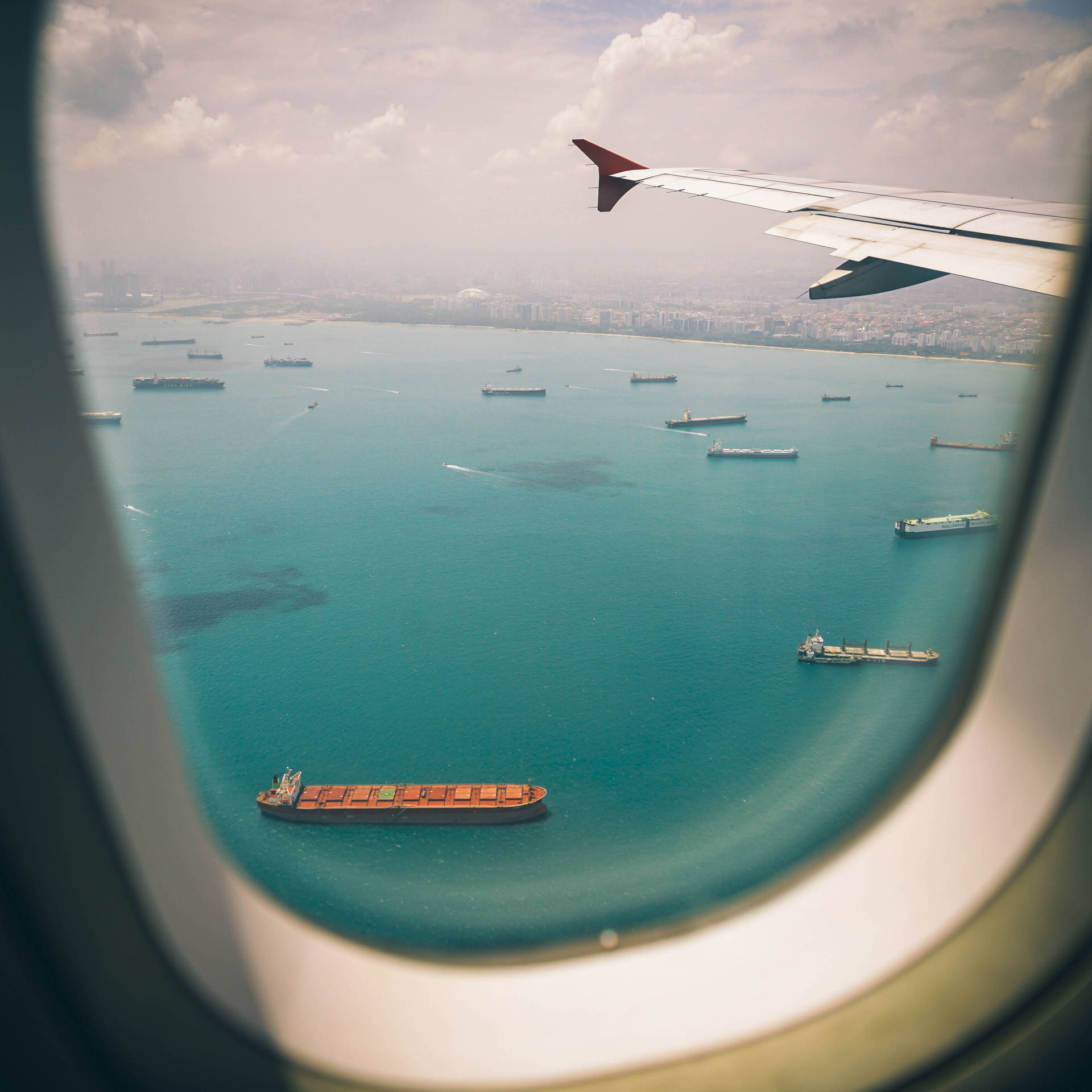 Airplane Window Travel Ocean View Background