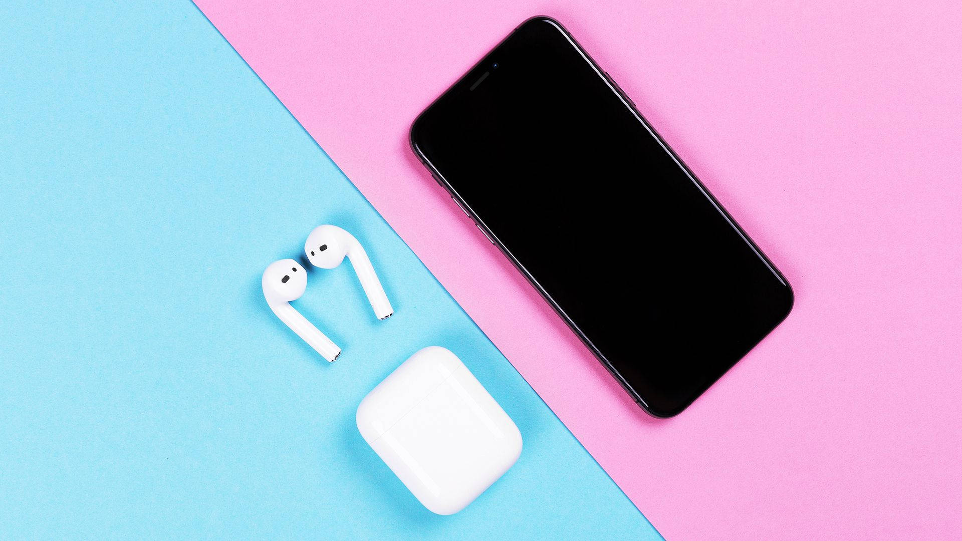 Airpods In Pink & Blue Background