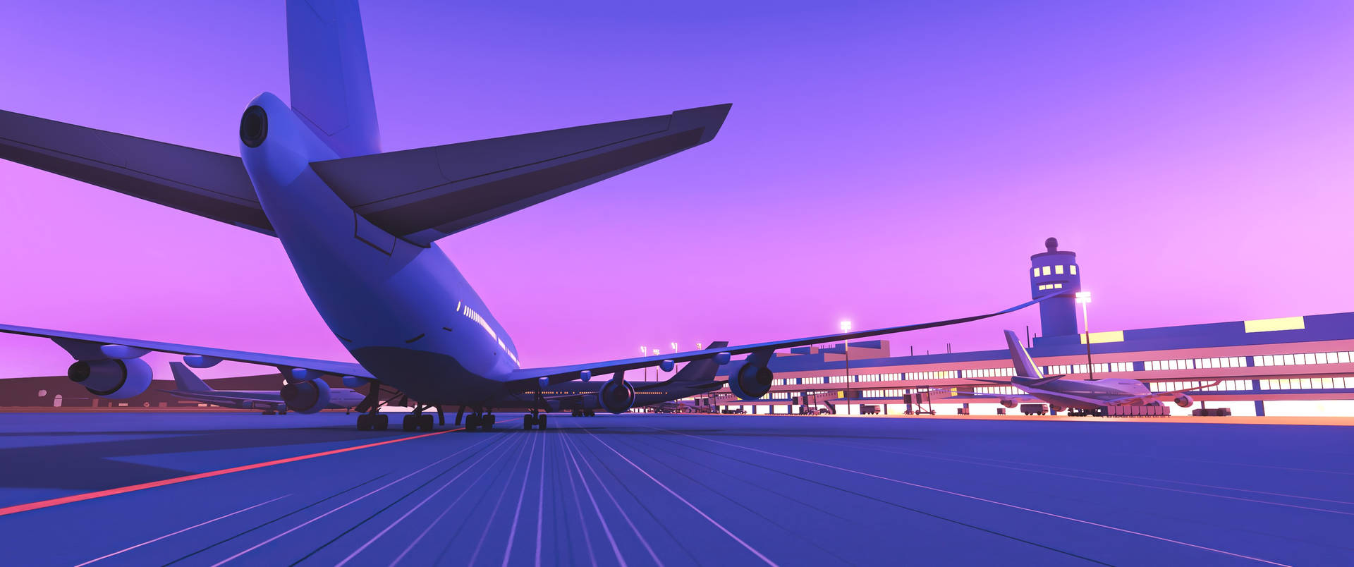 Airport With Blue Violet Sky Background
