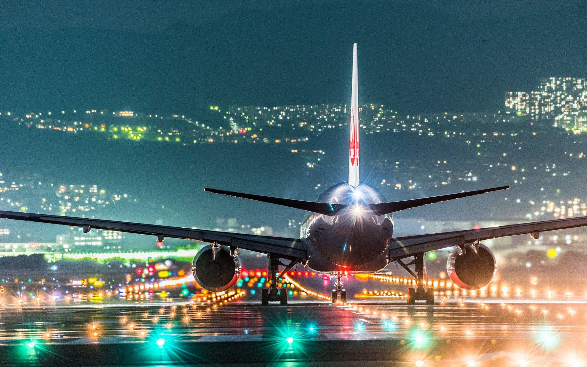 Airport With City Lights View Background
