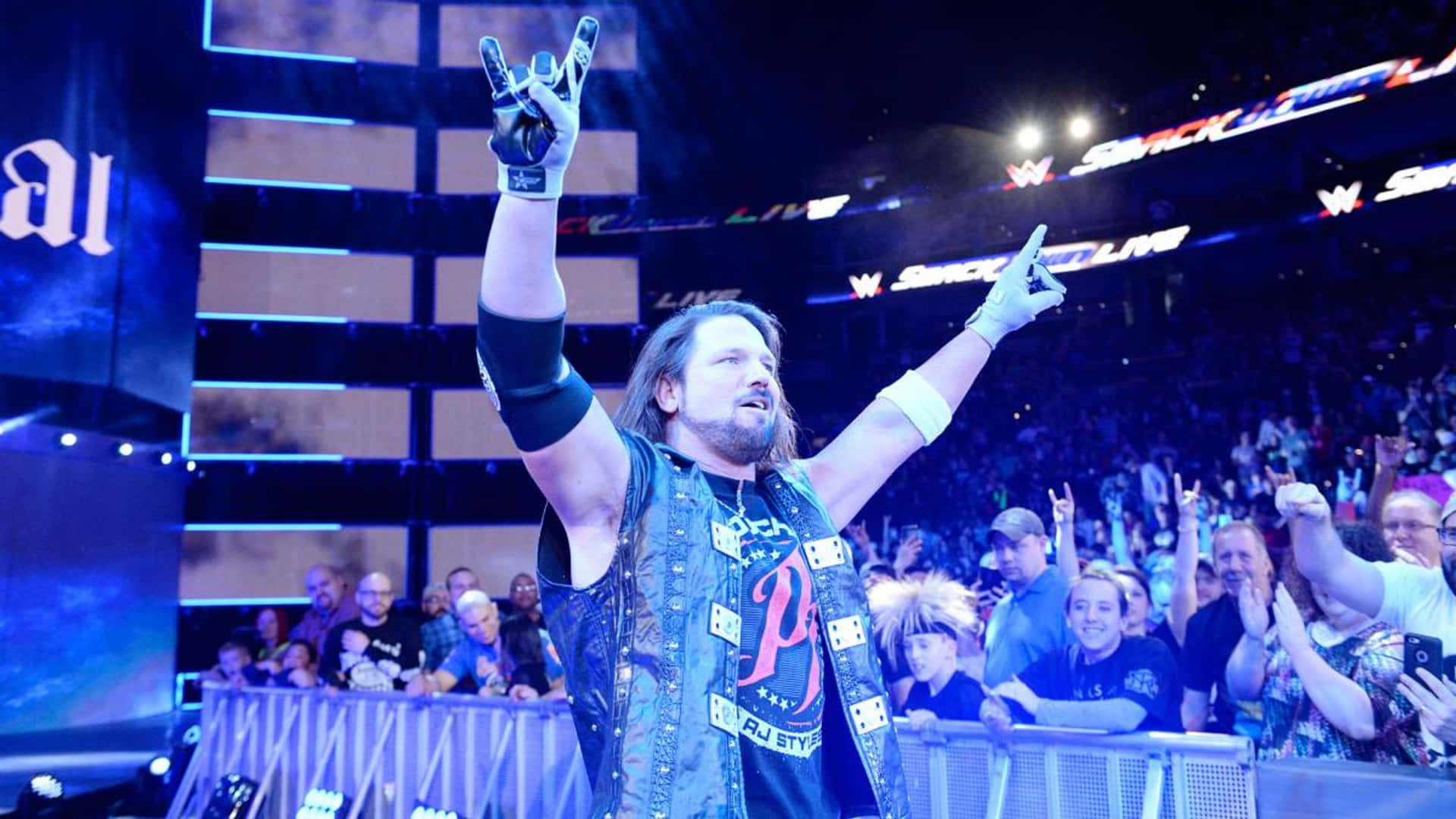 Aj Styles Triumphing At Wrestlemania 33 Event Background