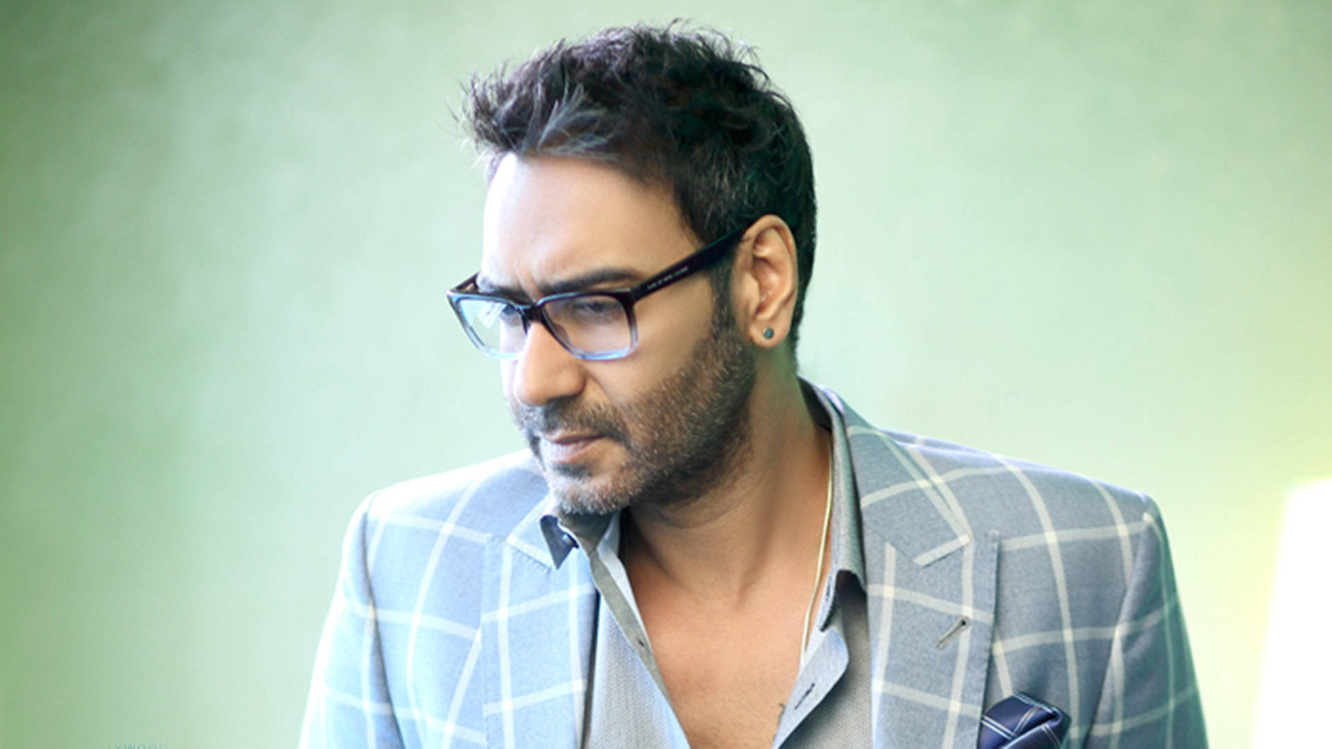 Ajay Devgn Blue Plaid Suit Outfit Background