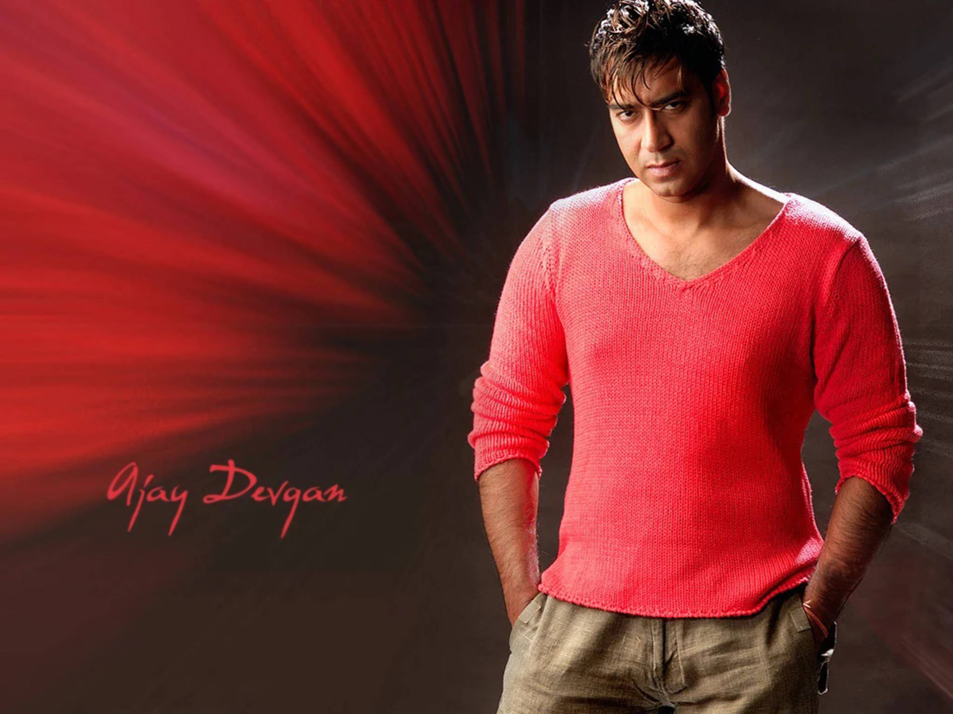 Ajay Devgn Red Aesthetic Illustration Background