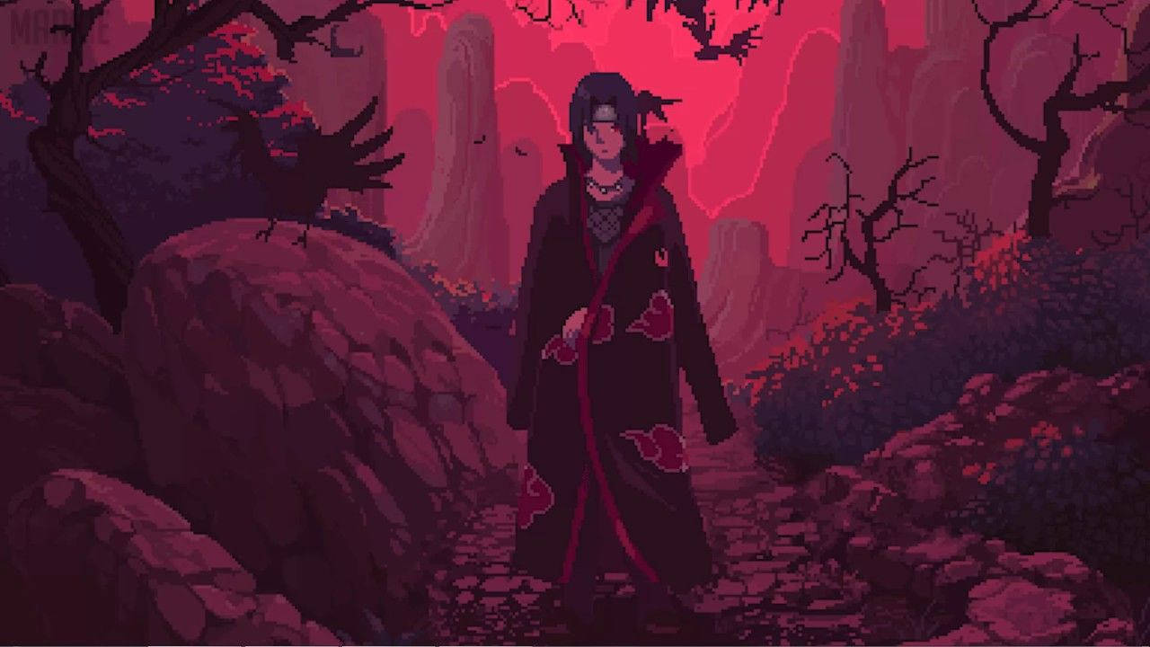 Akatsuki Itachi Uchiha Forest Red Background