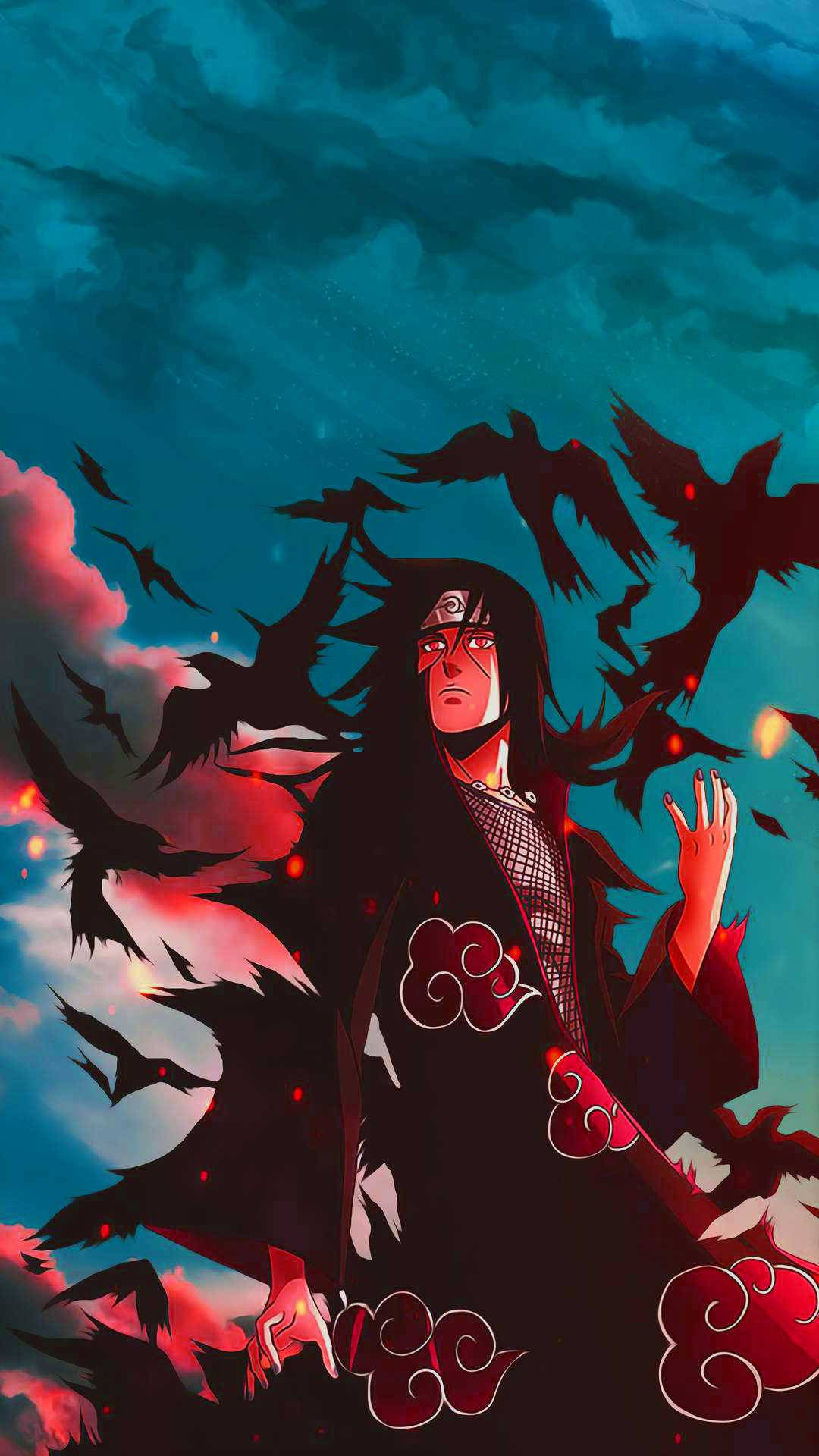 Akatsuki Itachi With Crows Blue Background