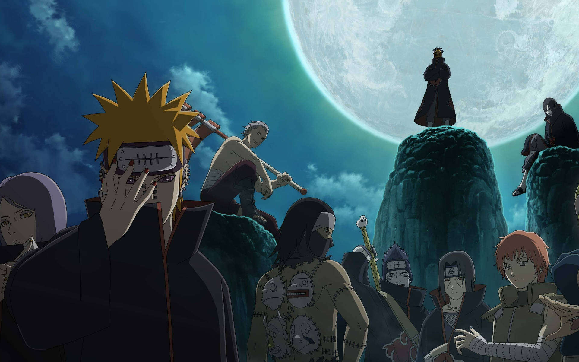 Akatsuki Naruto Characters Under Moon Background