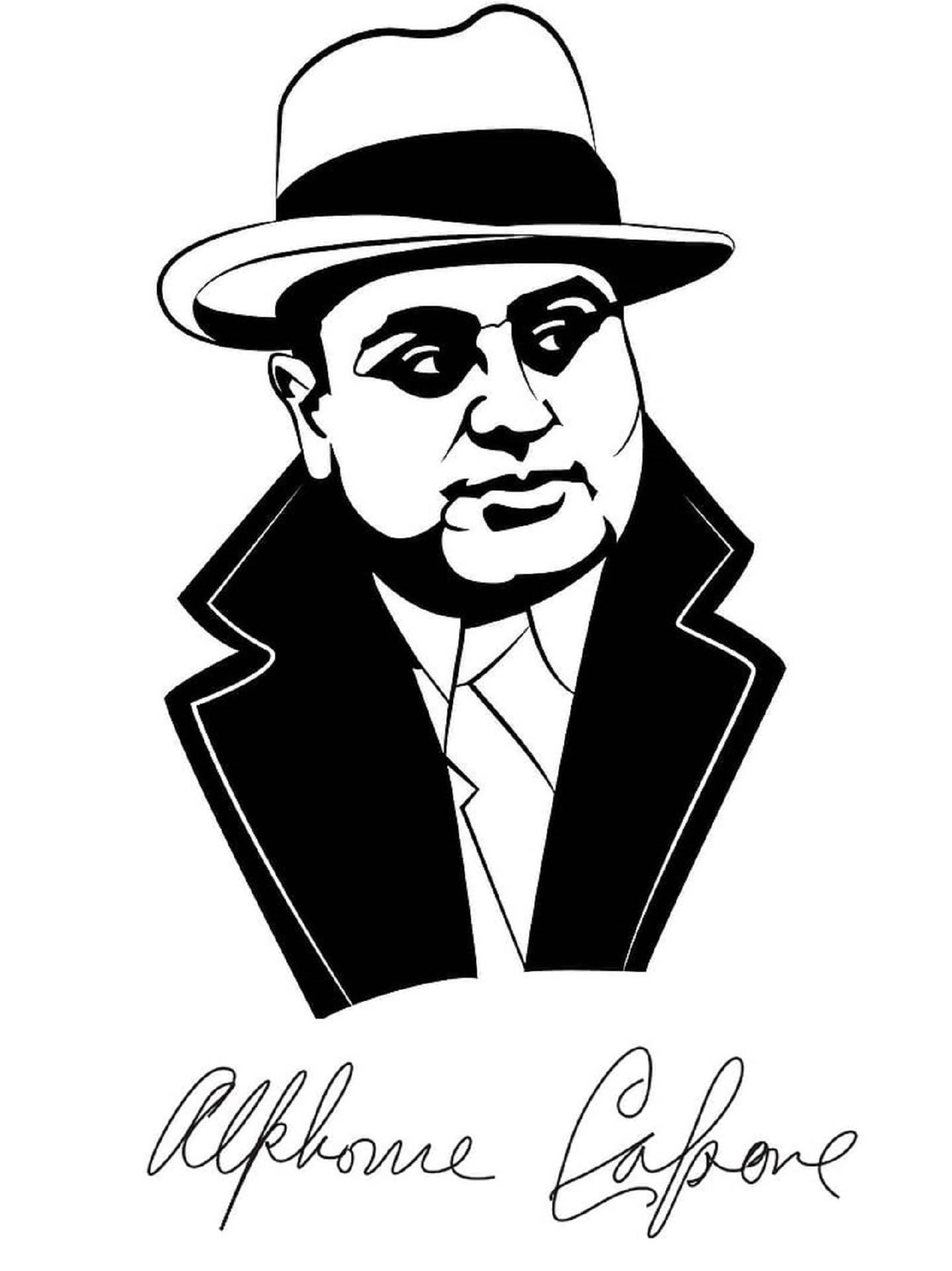 Al Capone Black And White Drawing Background