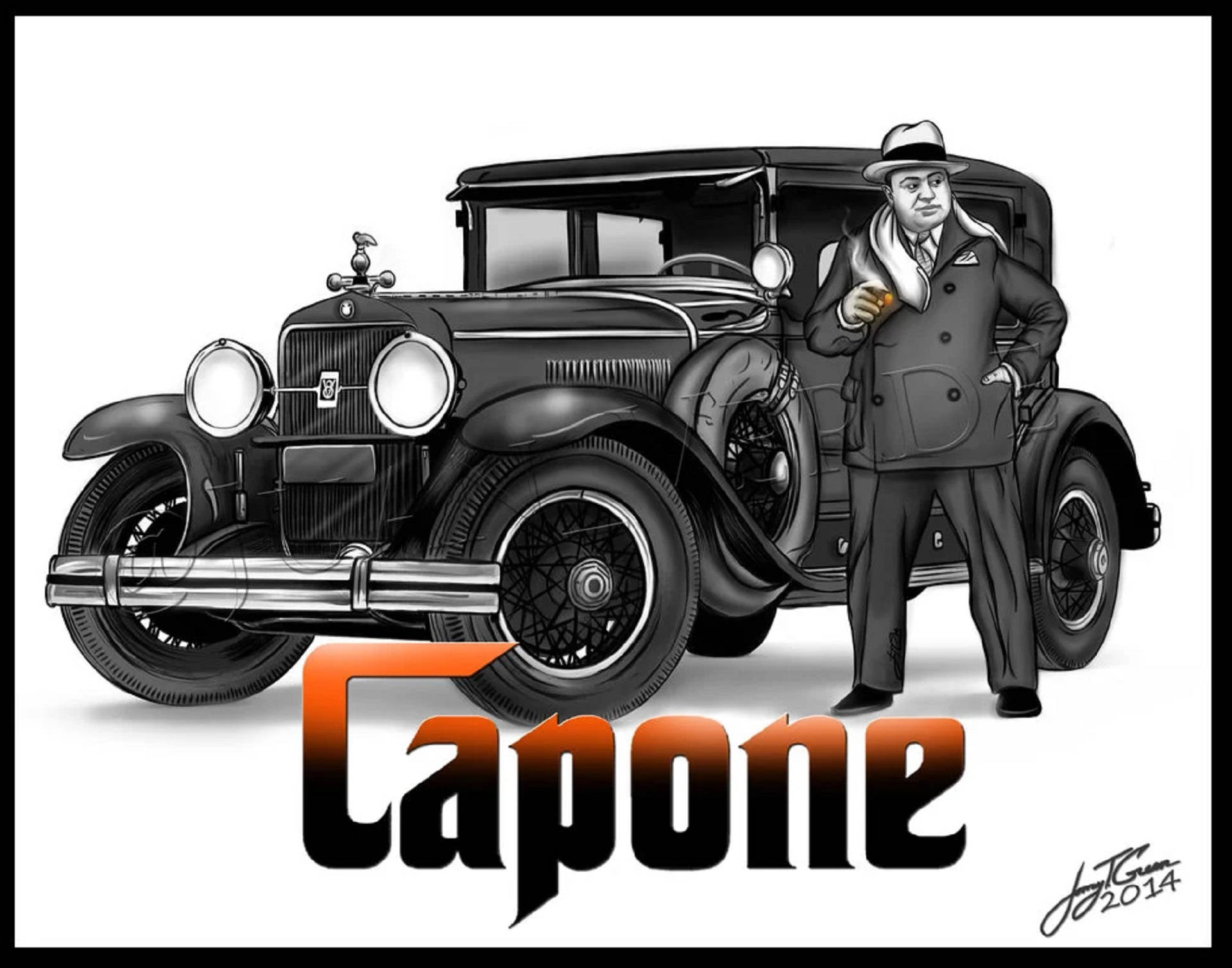 Al Capone With A Vintage Car Background