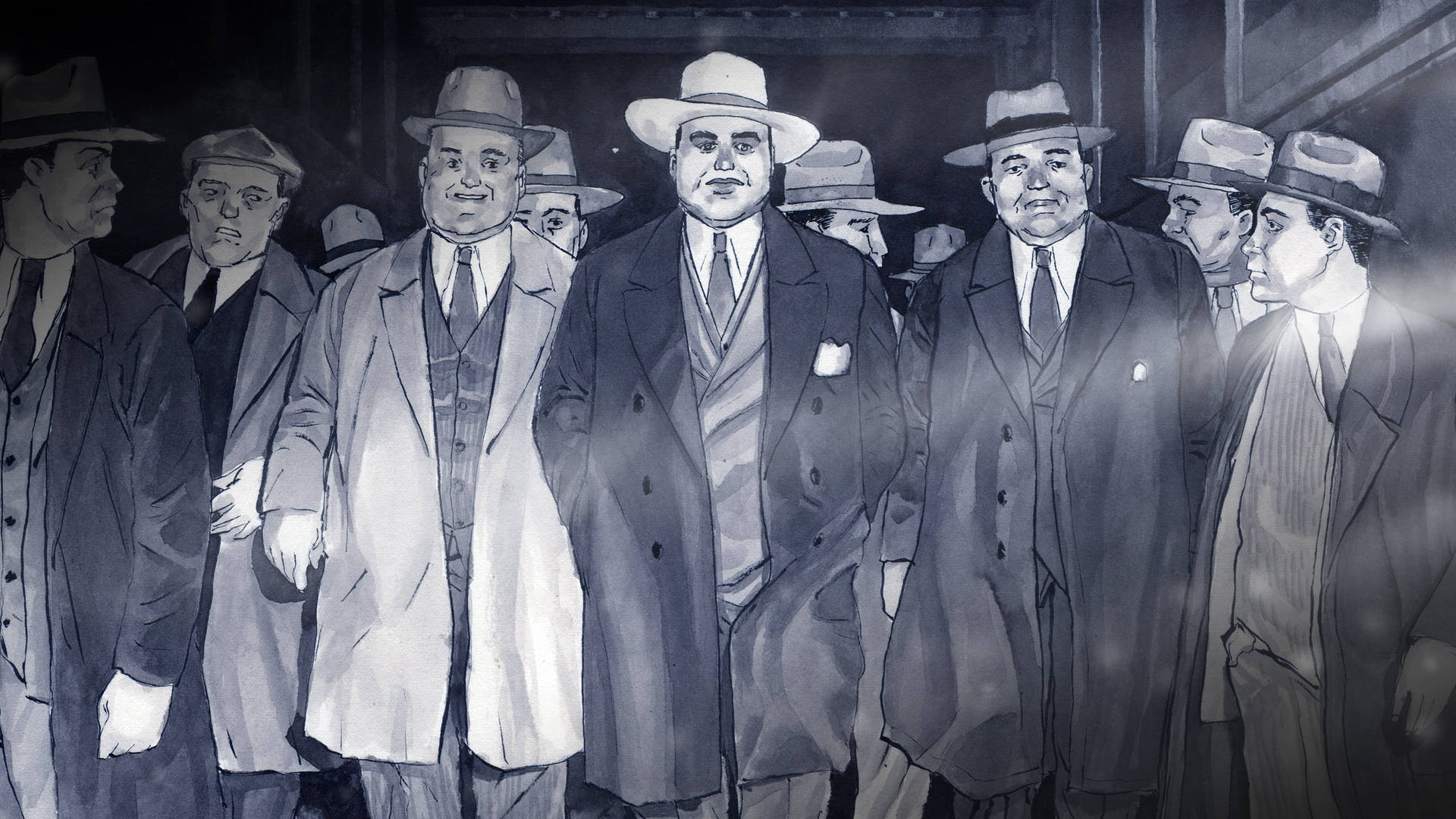 Al Capone With Mafia Gang Background
