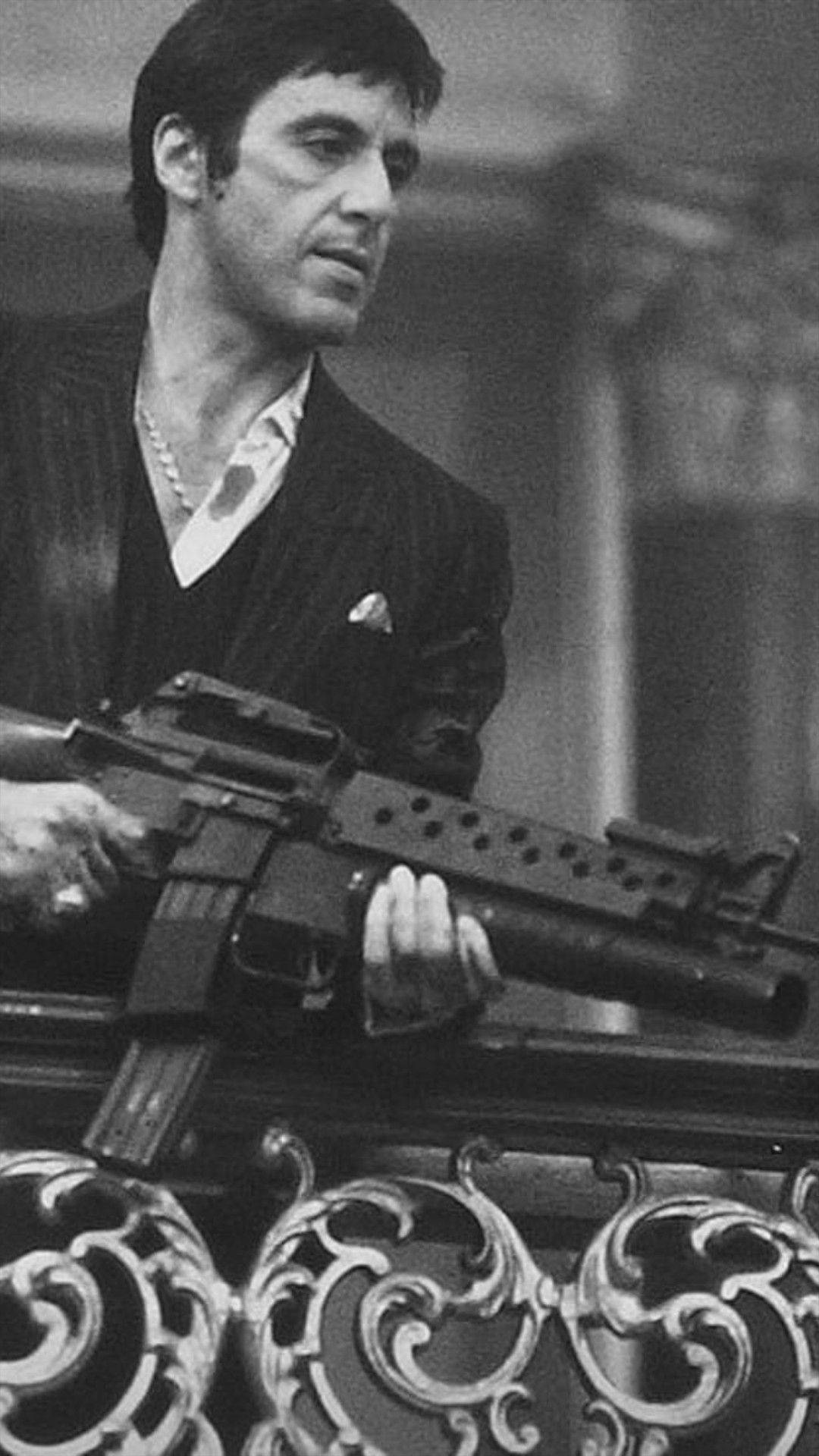 Al Pacino Scarface Gunfight Monochromatic Background