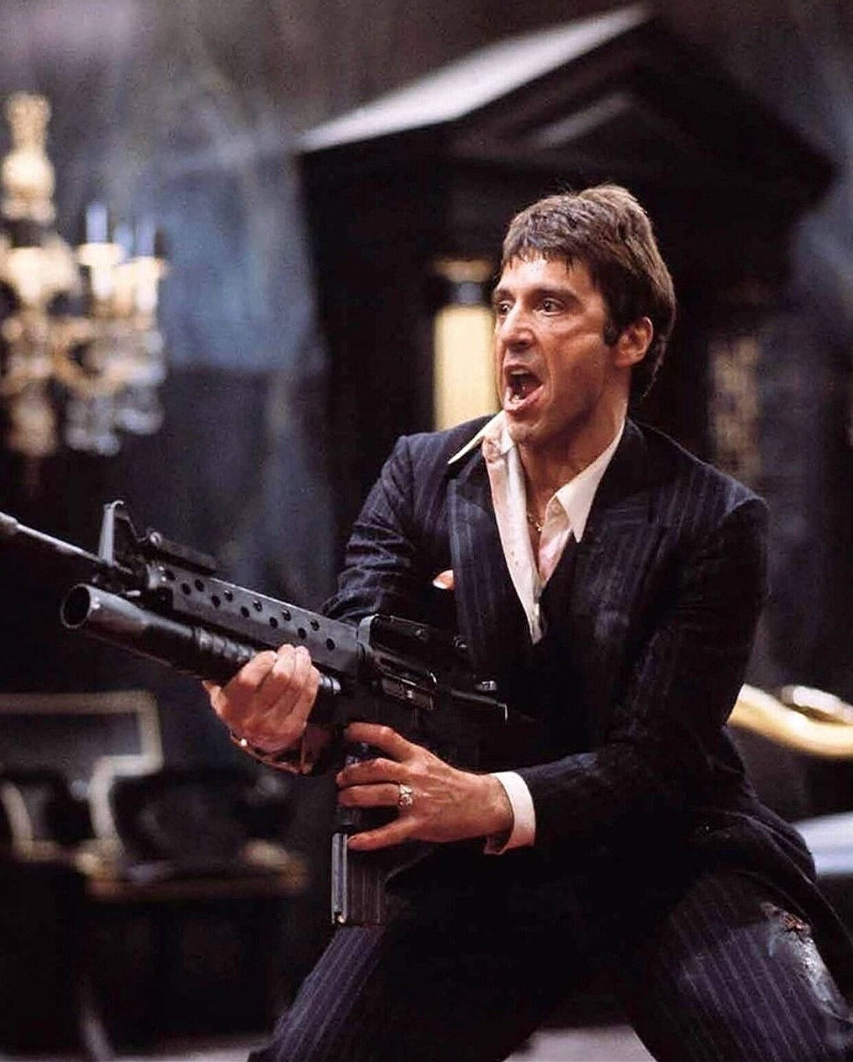Al Pacino Scarface Intense Shooting Background