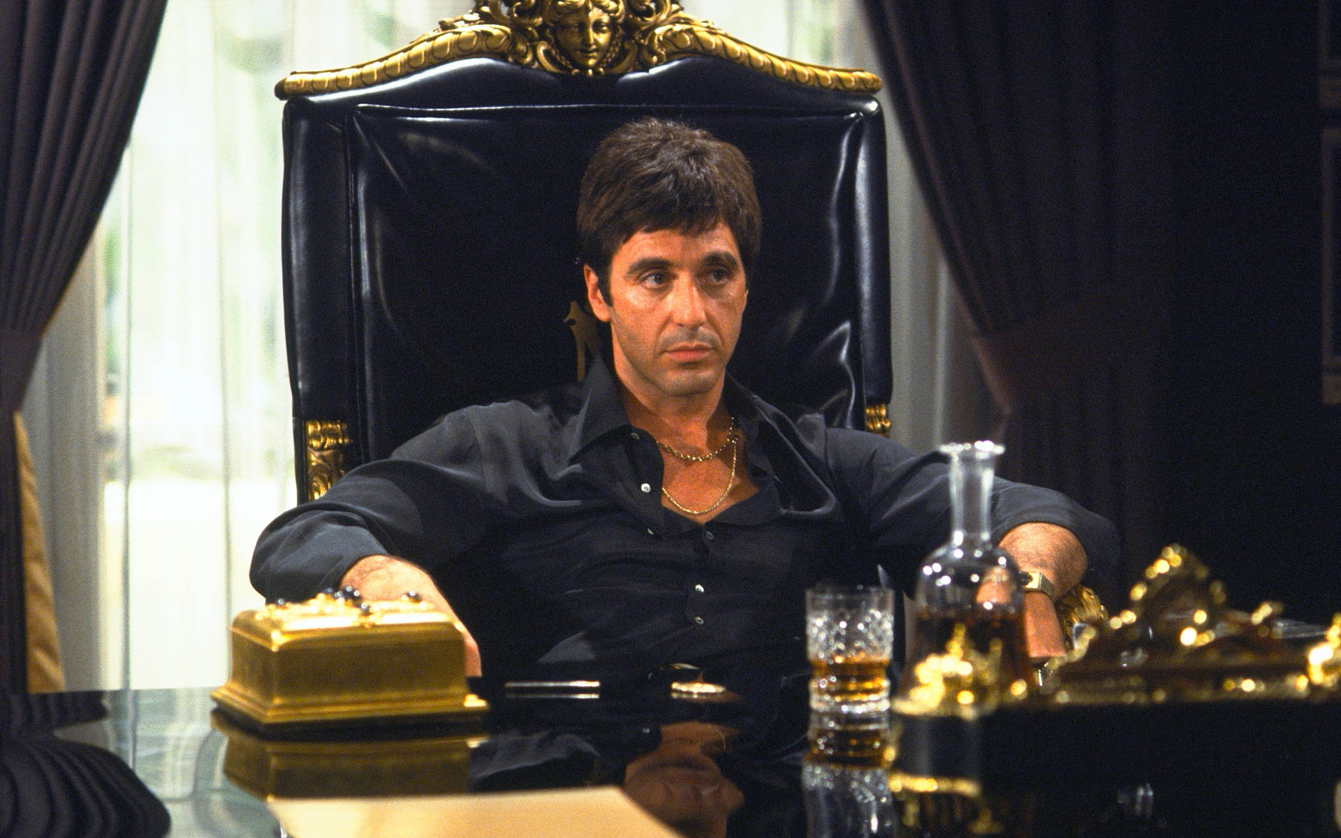 Al Pacino Scarface With Whisky Background