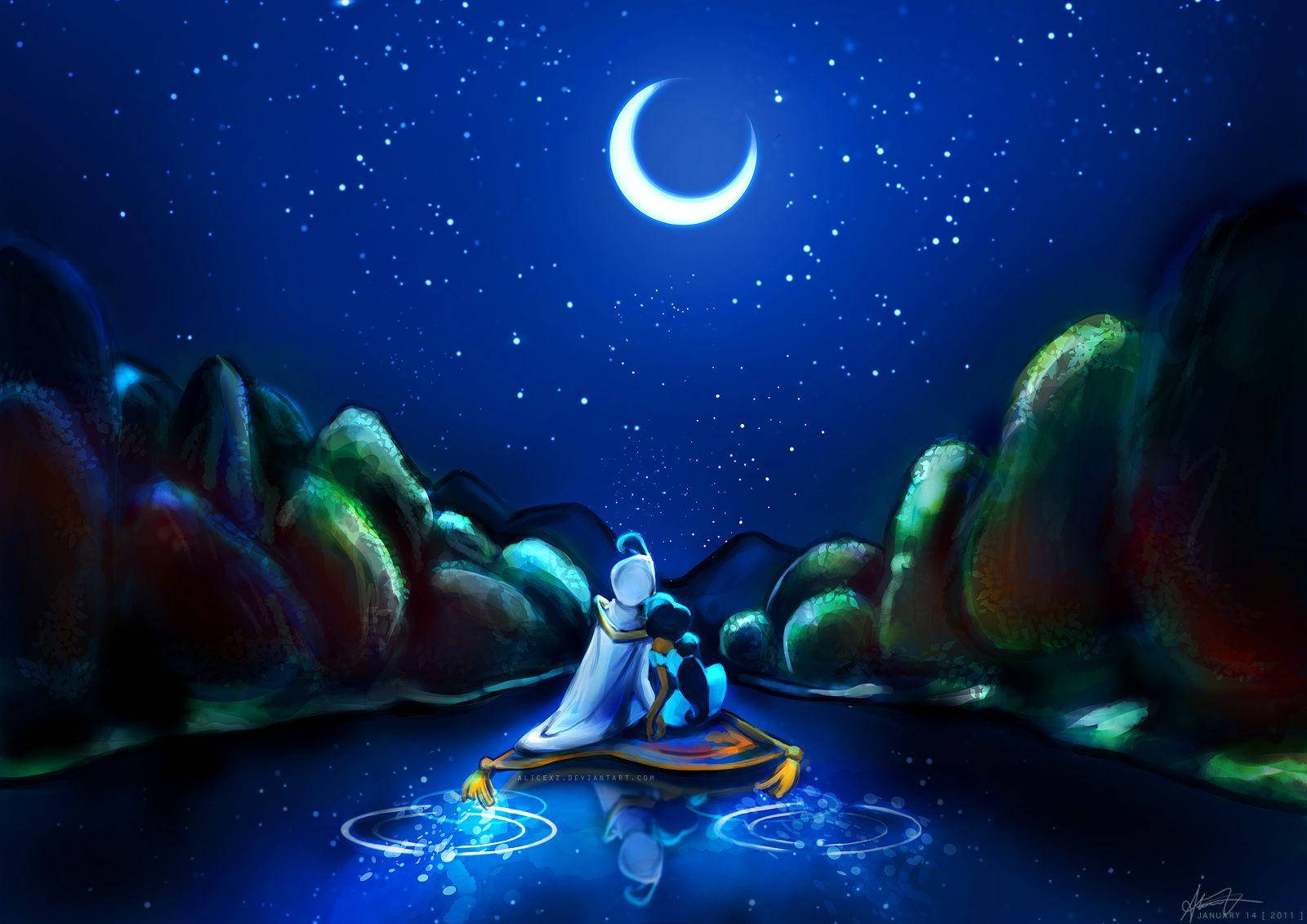 Aladdin Under The Moonlight Background