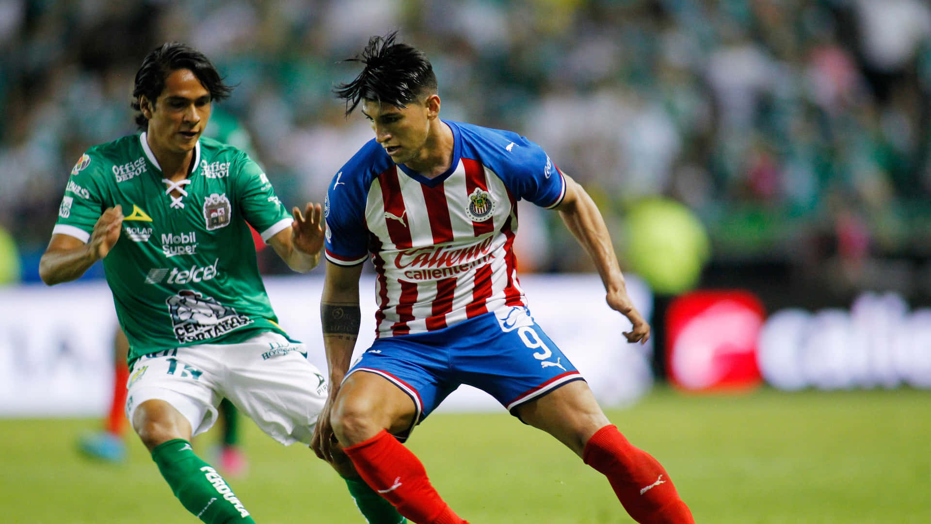 Alan Pulido Fighting For The Ball Background