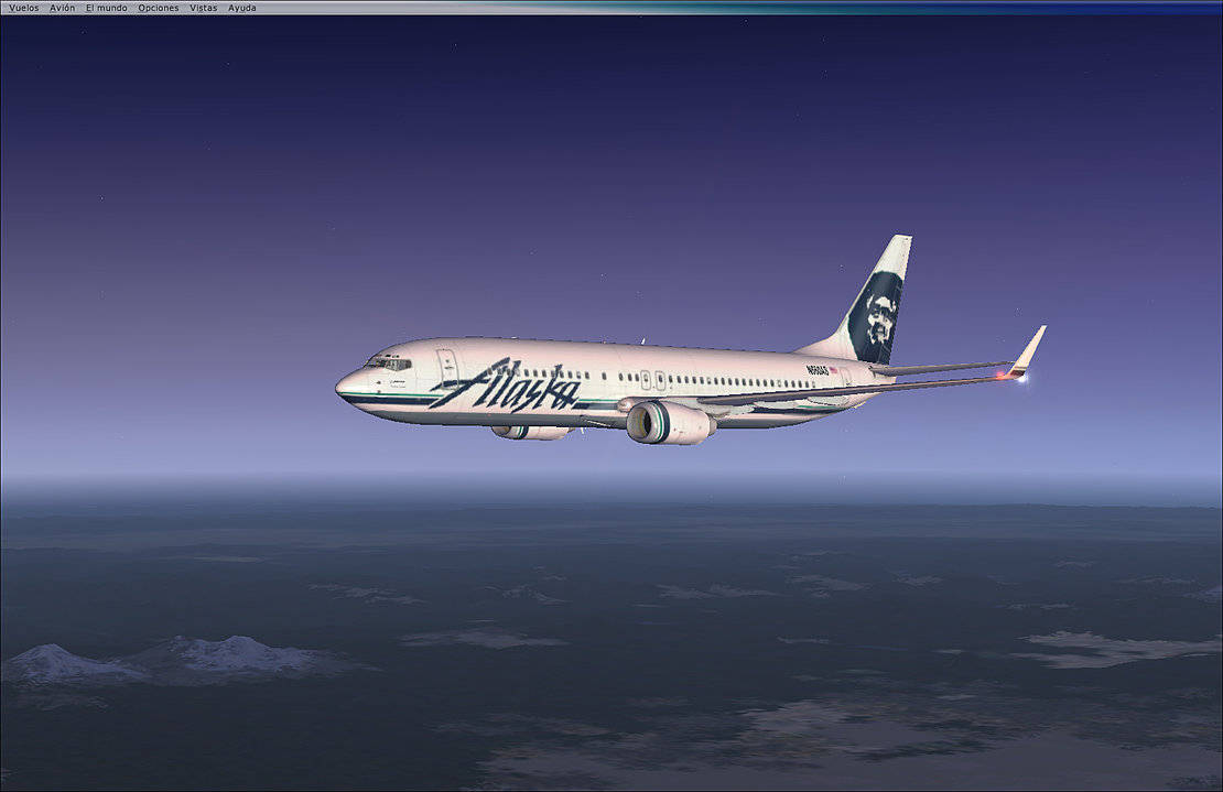 Alaska Airlines Plane On Purple Twilight Skies Background