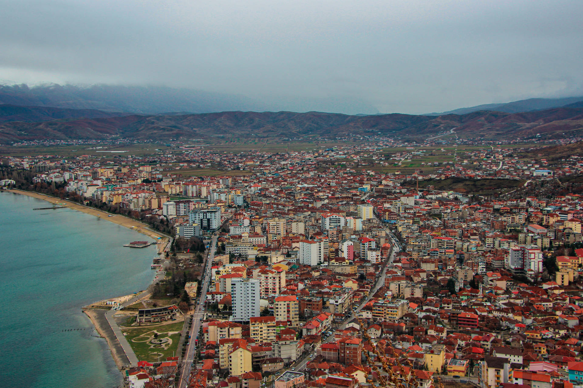 Albania City Of Pogradec Background