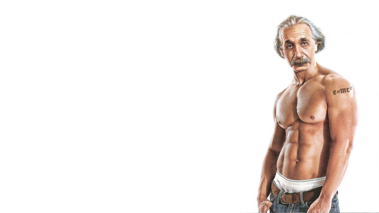 Albert Einstein As Muscle Man Background