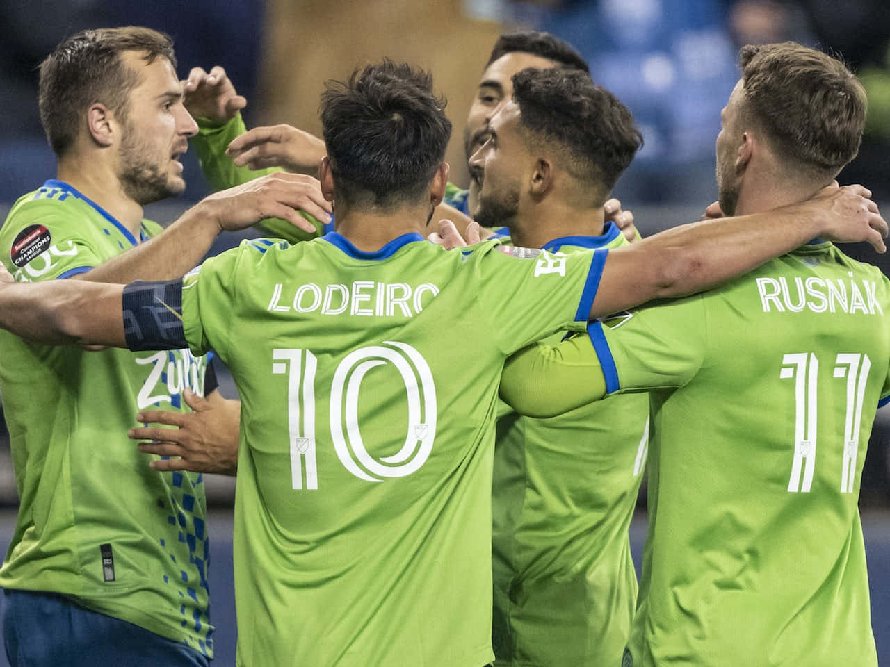Albert Rusnak Seattle Sounders Group Hug Background