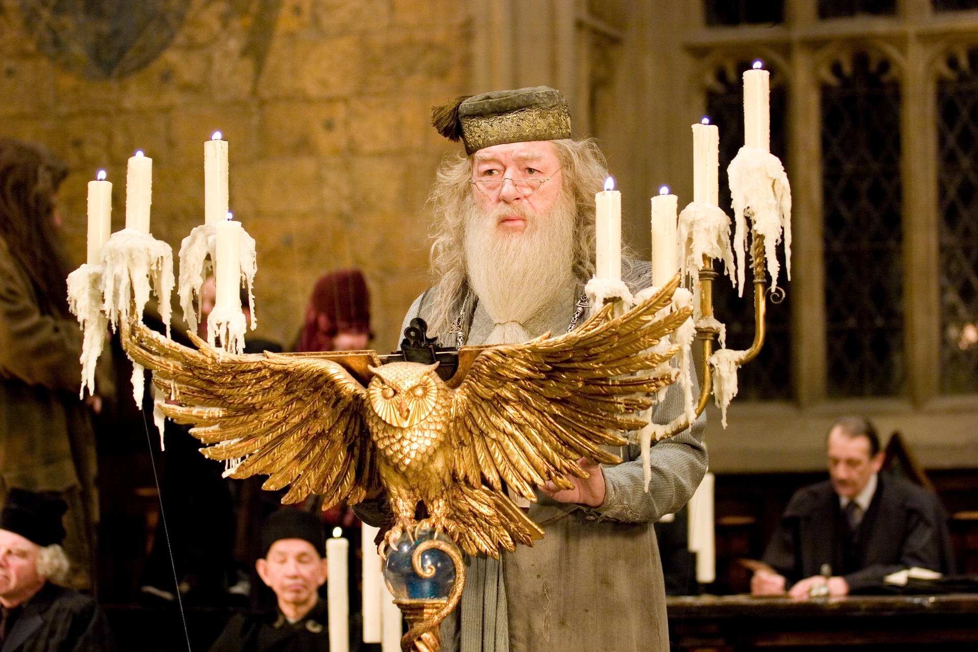 Albus Dumbledore With Owl Lectern Background