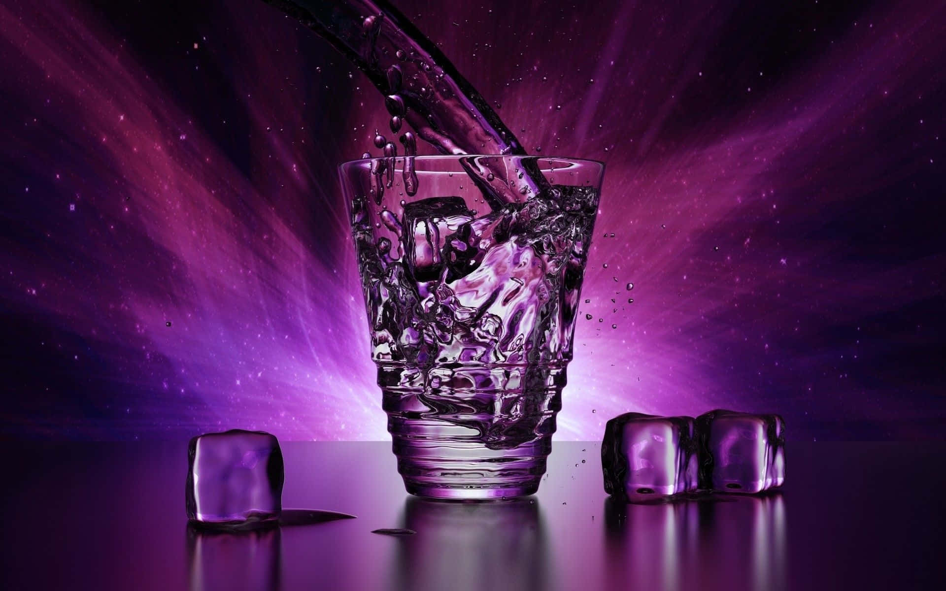 Alcoholic Drinks With Ice On Purple Background