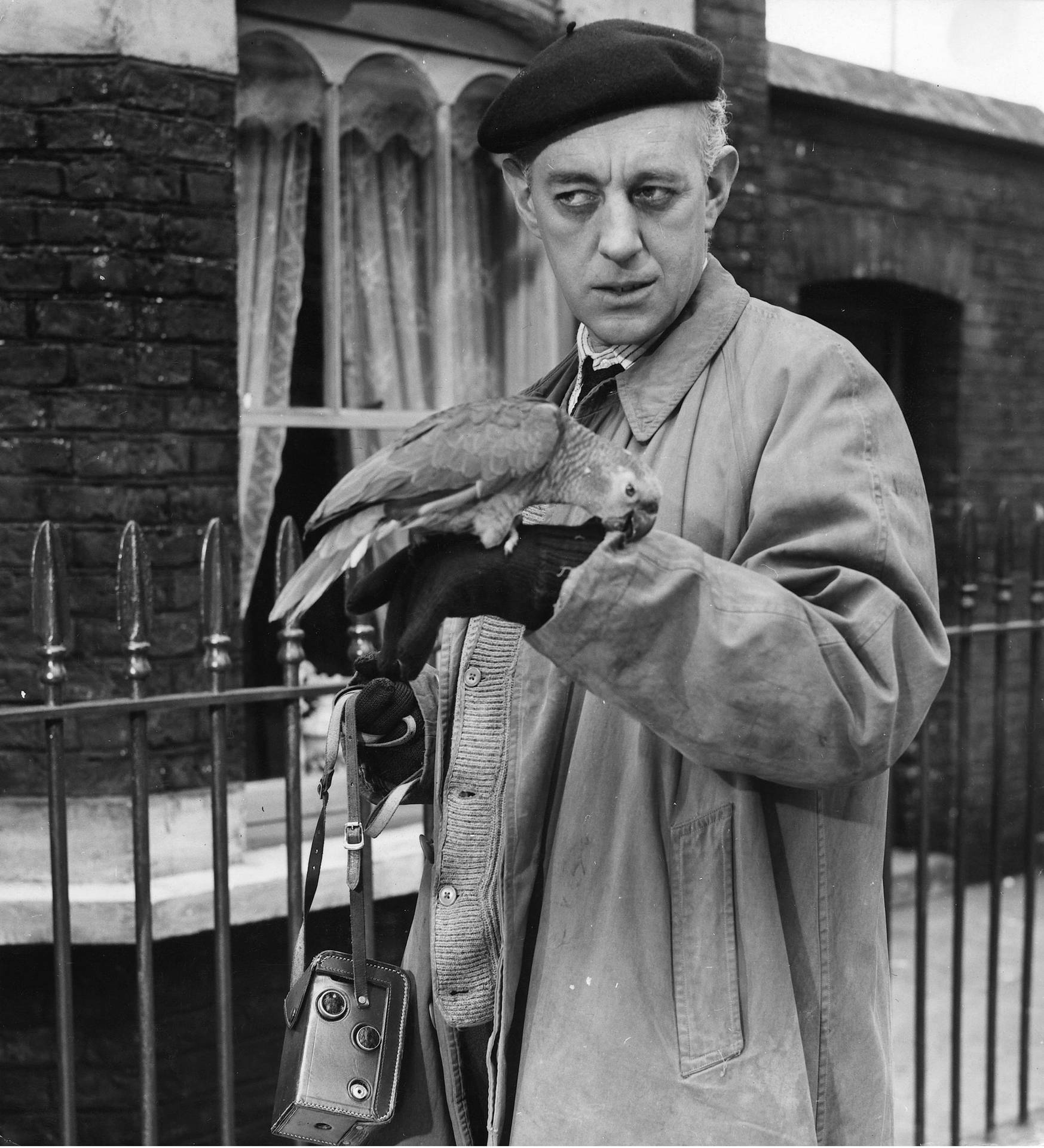 Alec Guinness With Parrot Background